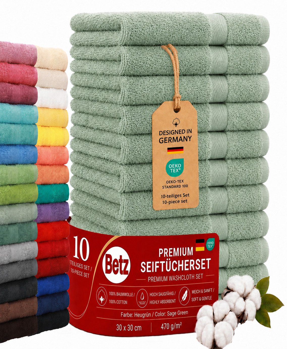 Betz Seiftuch 10 Stück Premium Seiftücher-Set 30x30 cm, Baumwolle (Set, 10-St), 470 g/m², weich & saugstark