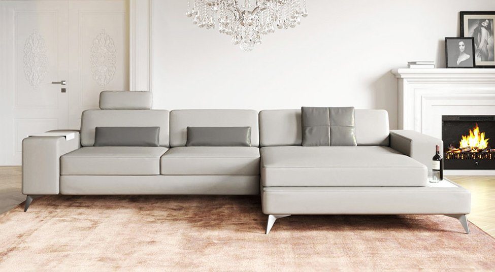 BULLHOFF Wohnlandschaft »Wohnlandschaft Leder Ecksofa Designsofa Eckcouch  L-Form LED Leder Sofa Couch XL hell grau »MÜNCHEN III« von BULLHOFF«, Made  in Europe