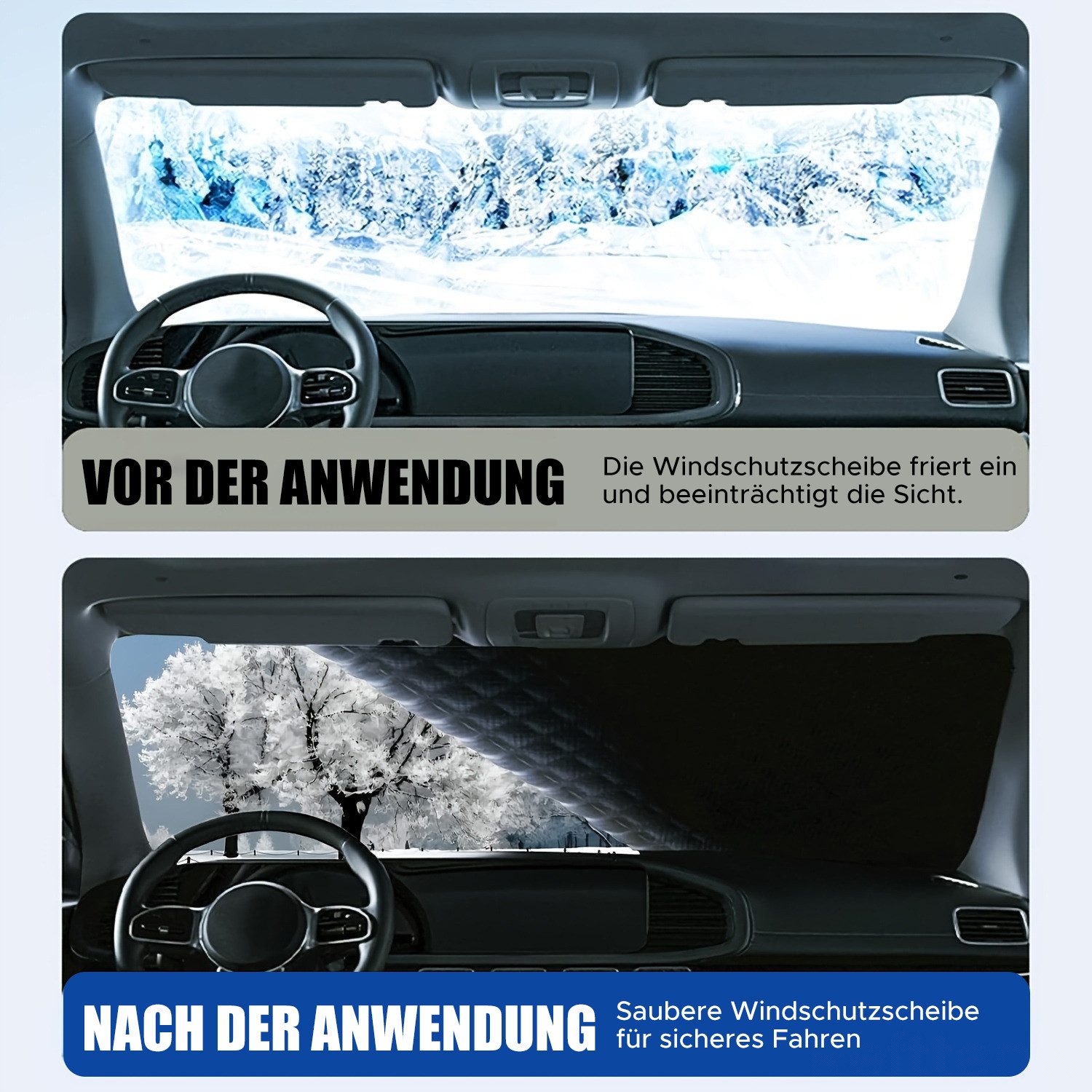 Refttenw Windscreen Cover with 6 Magnets & 4 Straps, Car Cover Winter, Car Cover, 259 x 114.3 cm, for Windscreen & Side Windows & Wing Mirrors & Door Handles