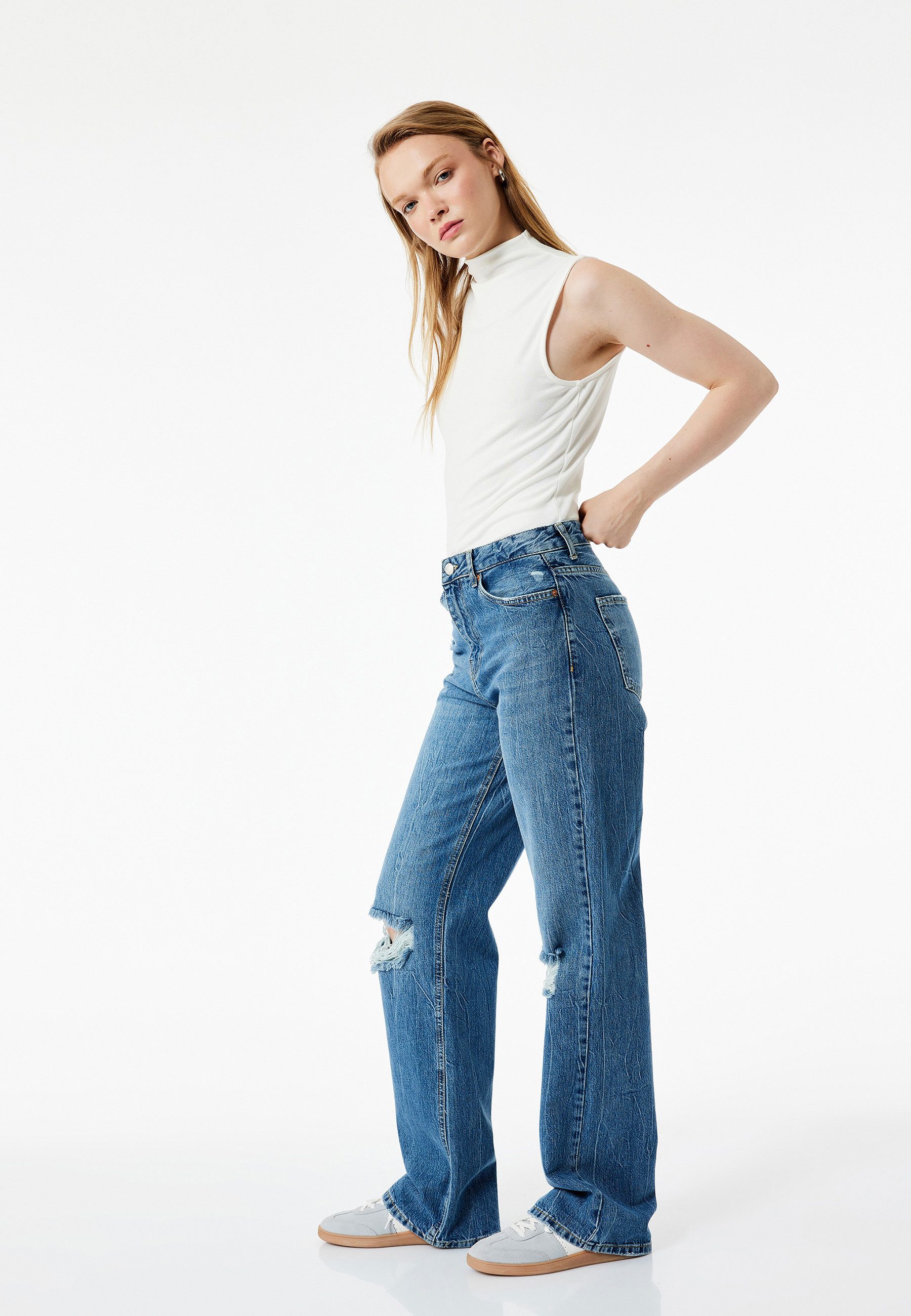 3/4-Jeans Normale Leibhöhe Straight Straight-Jeans