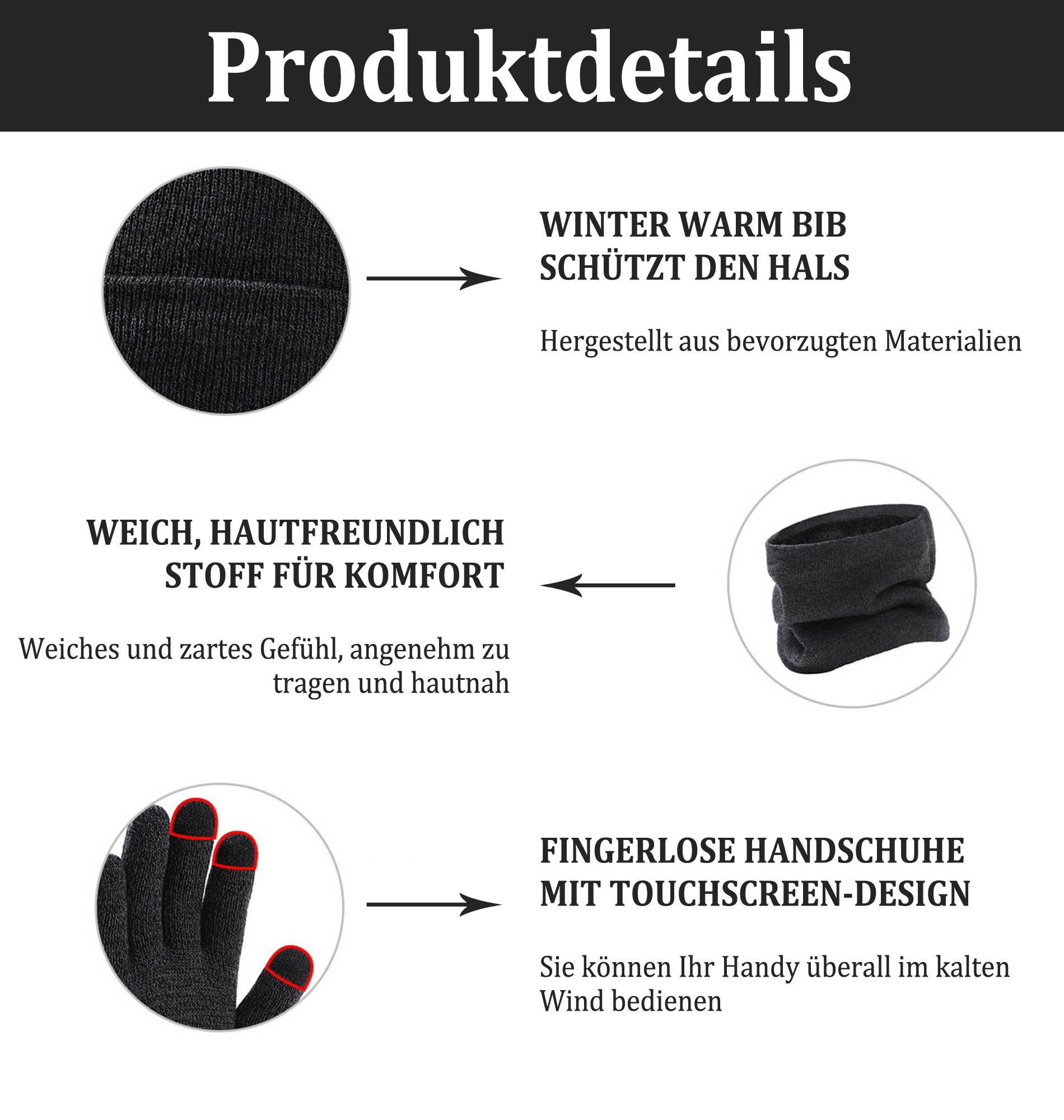 Coonoor Mütze & Schal Modisches und warmes 3-teiliges Set aus Schal, Mütze und Handschuhen Unisex, Herbst-/Winter-Set mit Beanie, Handschuhen und Schal – Bild 5 von 5