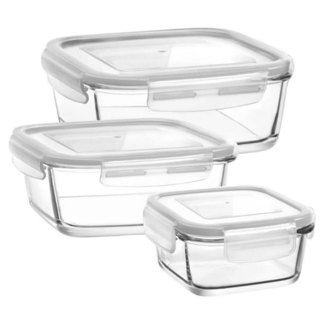 LAV Vorratsglas LAV Fresco Glas 3-tlg. Frischhaltedosen Set – Erhältlich in, (Set, 3-tlg., 3er Set), Hält Lebensmittel länger frisch und organisiert