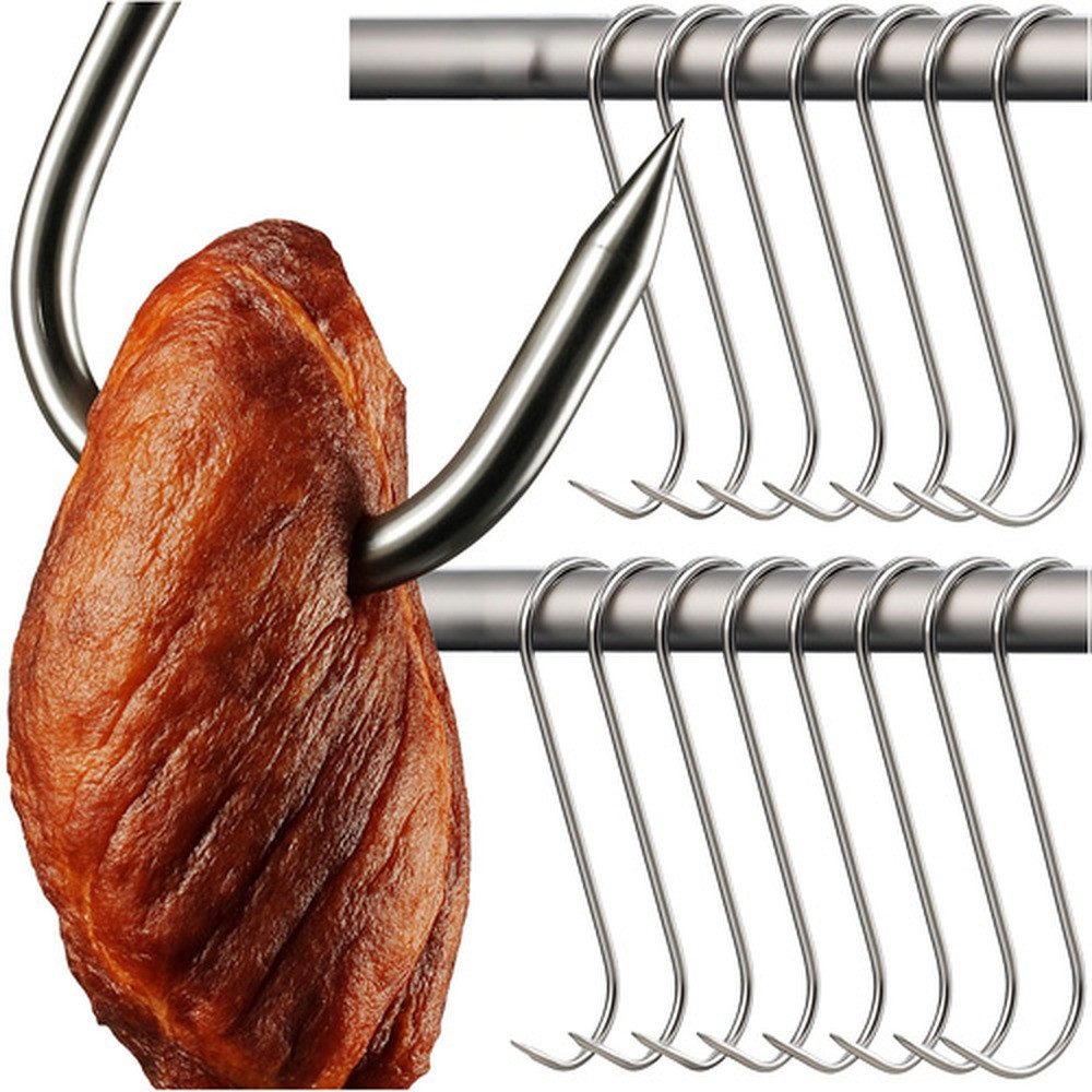 Kaminer S-Haken Räucherhaken Wursthaken, Fleisch, Wurst, Fisch, (Spar-Set, 15-St., Smoker oder Räucherofen), stabile Bauweise, passend für gängige Räucherstangen