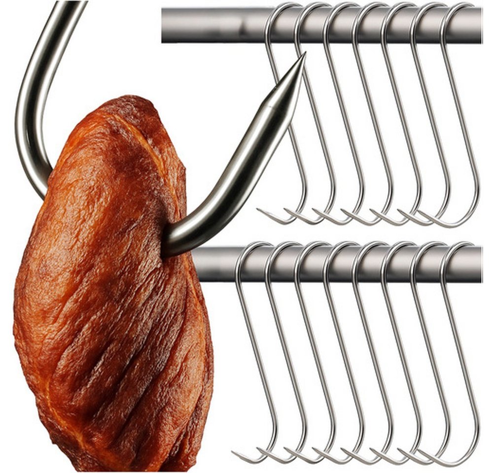 Kaminer S-Haken Räucherhaken Wursthaken, Fleisch, Wurst, Fisch, (Spar-Set, 15-St., Smoker oder Räucherofen), stabile Bauweise, passend für gängige Räucherstangen