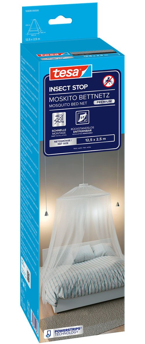 tesa Insektenschutz-Vorhang Moskito Bettnetz Premium - für Doppelbetten, (Packung, 1-St., Fliegennetz), INSECT STOP - 125 cm x 250 cm - Weiß (leichter Sichtschutz)