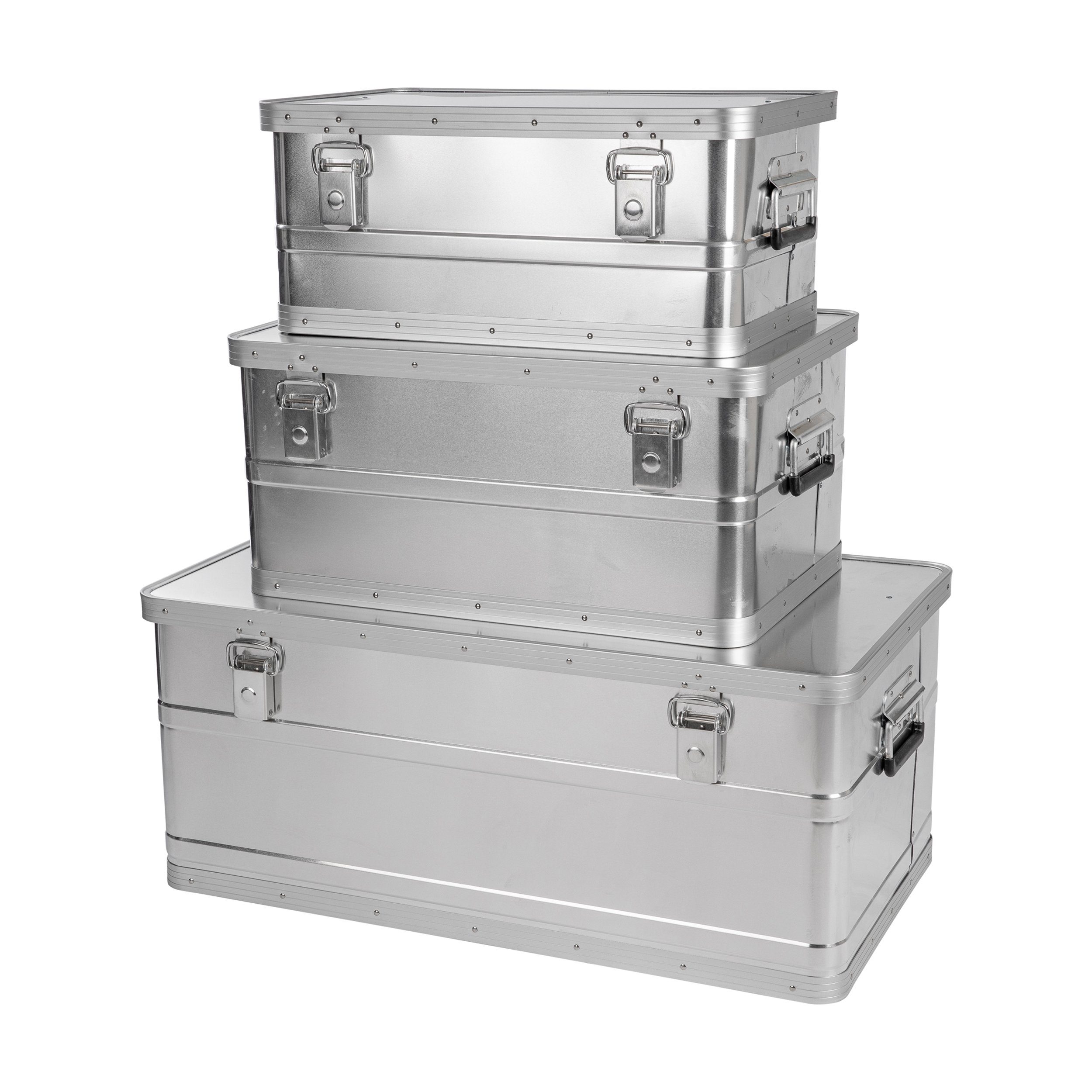 ONVAYA Allzweckkiste Alubox 3er Set stapelbar, Aluminiumkisten mit Deckel, Transportkiste