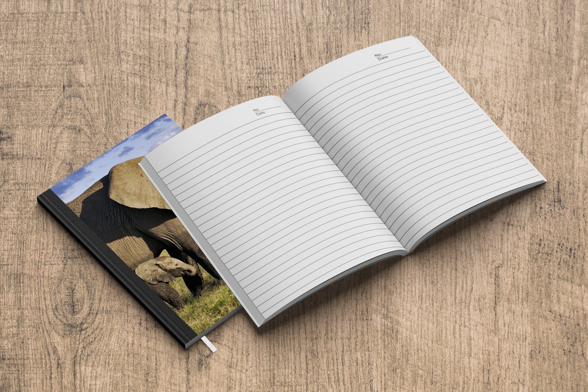 Grau, Grasland - Merkzettel, - Tiere - MuchoWow Seiten, Tagebuch, Haushaltsbuch Elefant - 98 Grün Journal, A5, Notizheft, Notizbuch
