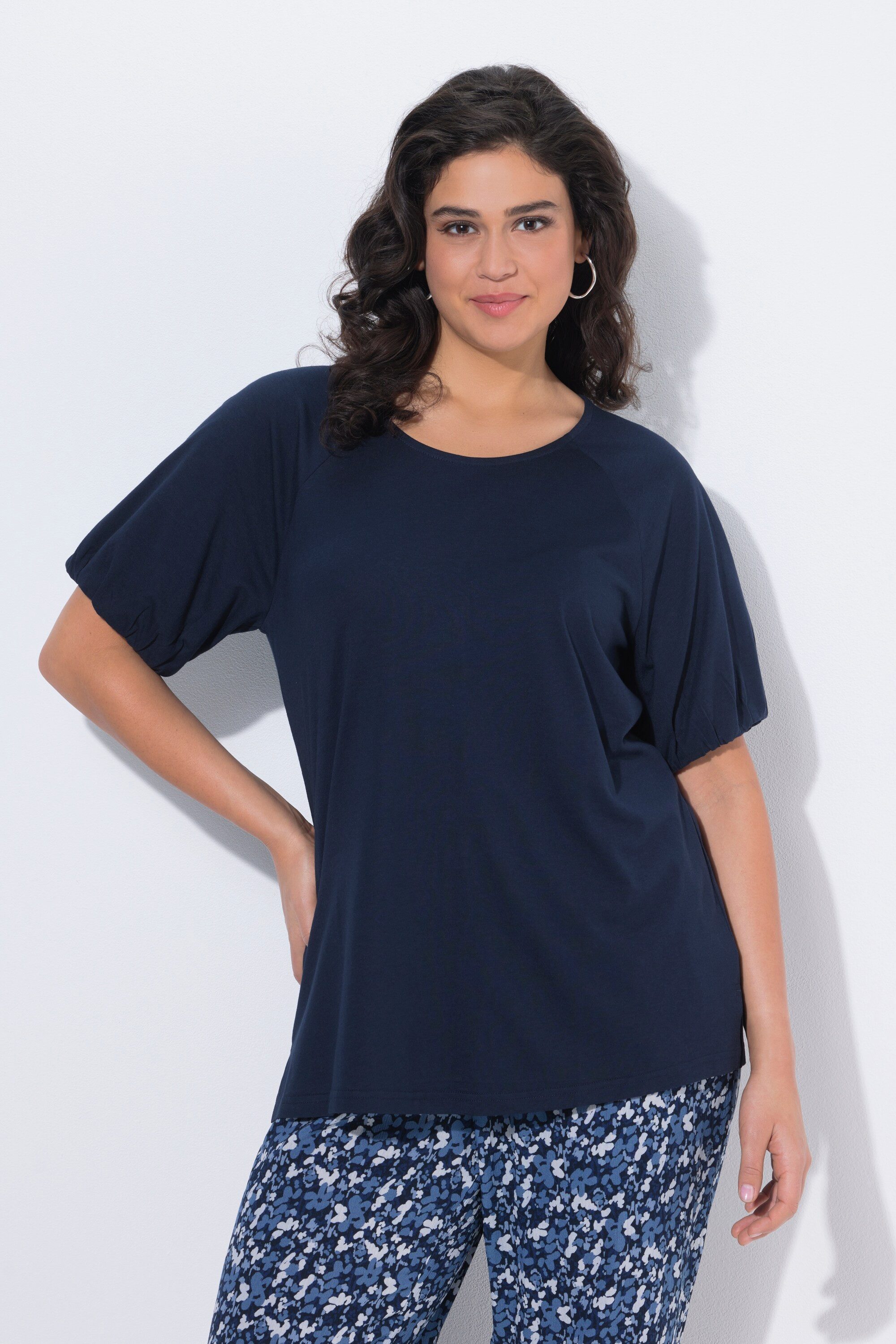 Ulla Popken T-Shirt T-Shirt Ballonärmel Rundhals Halbarm Modalmix günstig online kaufen