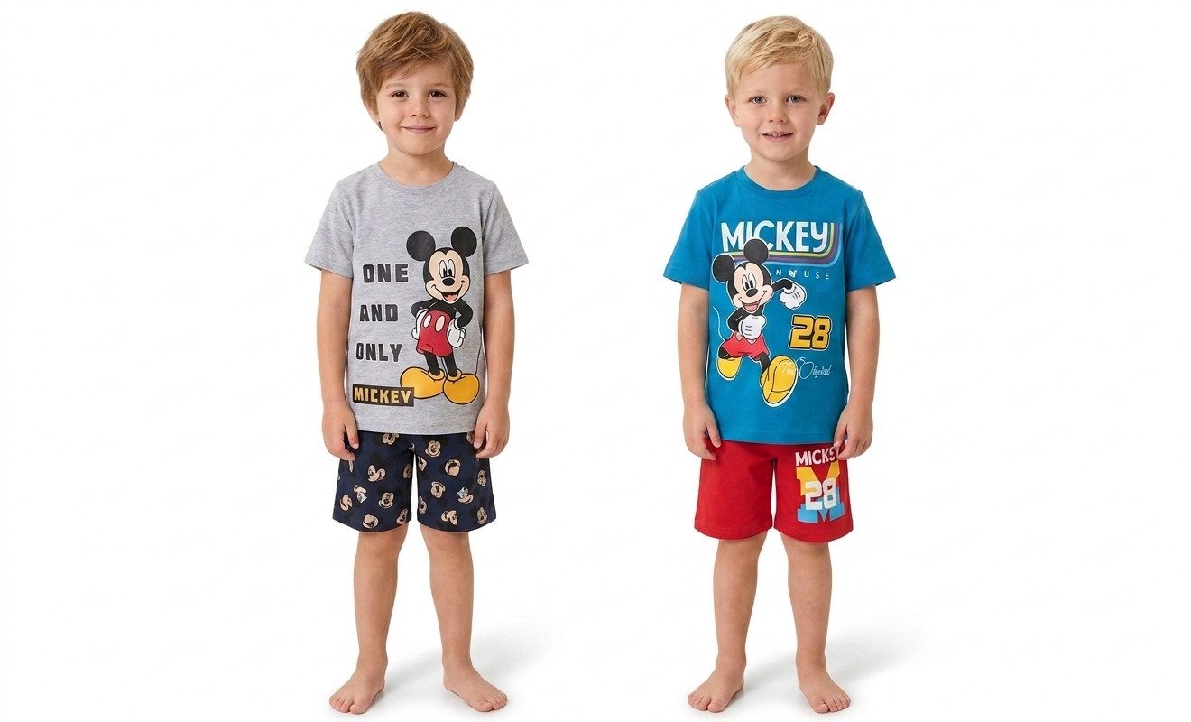 Disney Mickey Mouse Pyjama 2x Mickey Shorty Pyjama Kinder Schlafanzug Jungen + Mädchen (Set, 2 Stück) 2x Kinder Pyjama kurze Hose + T-Shirt