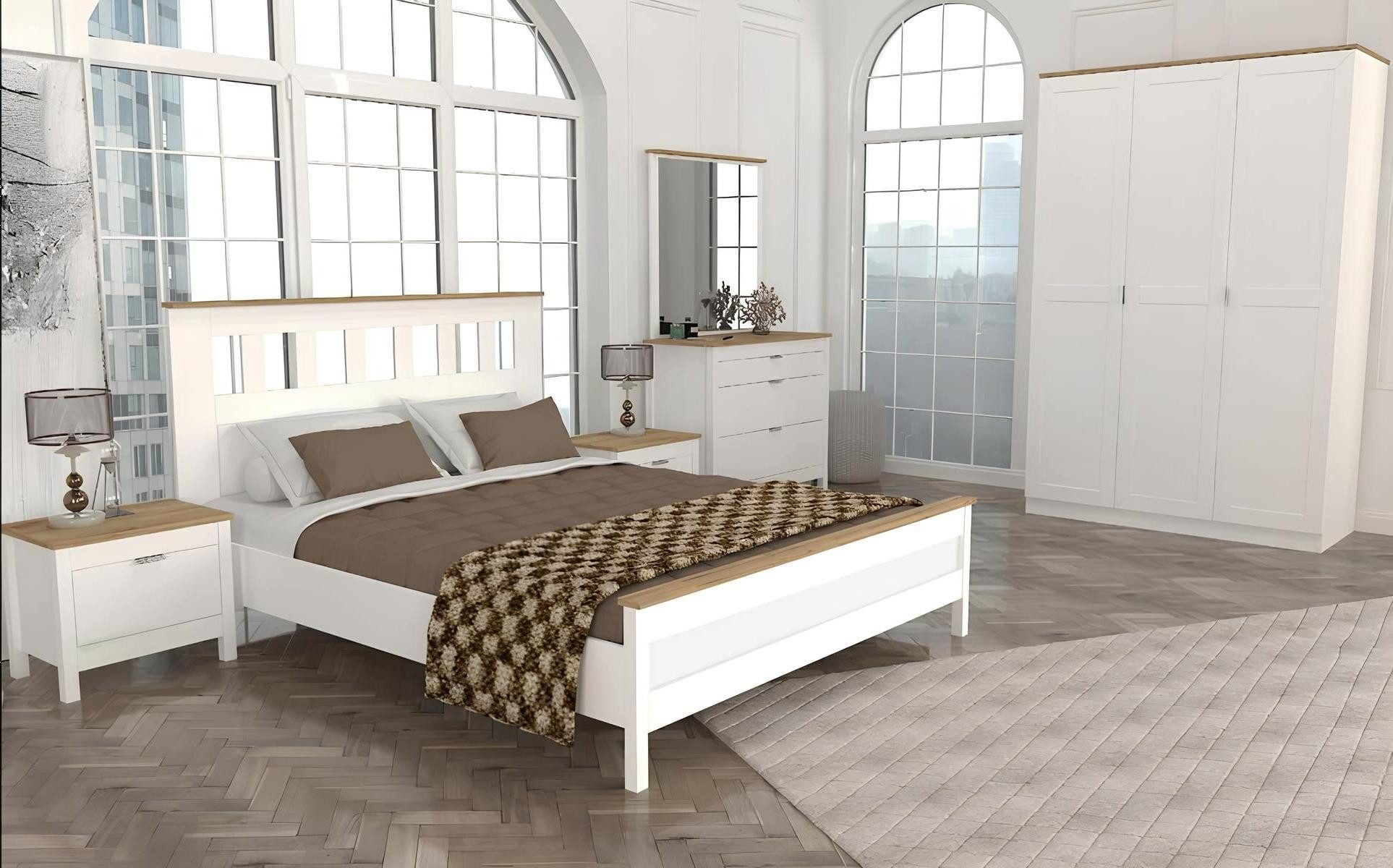 Komplettschlafzimmer Schlafzimmermöbel-Set in Weiß mit Bett und Nachttischen