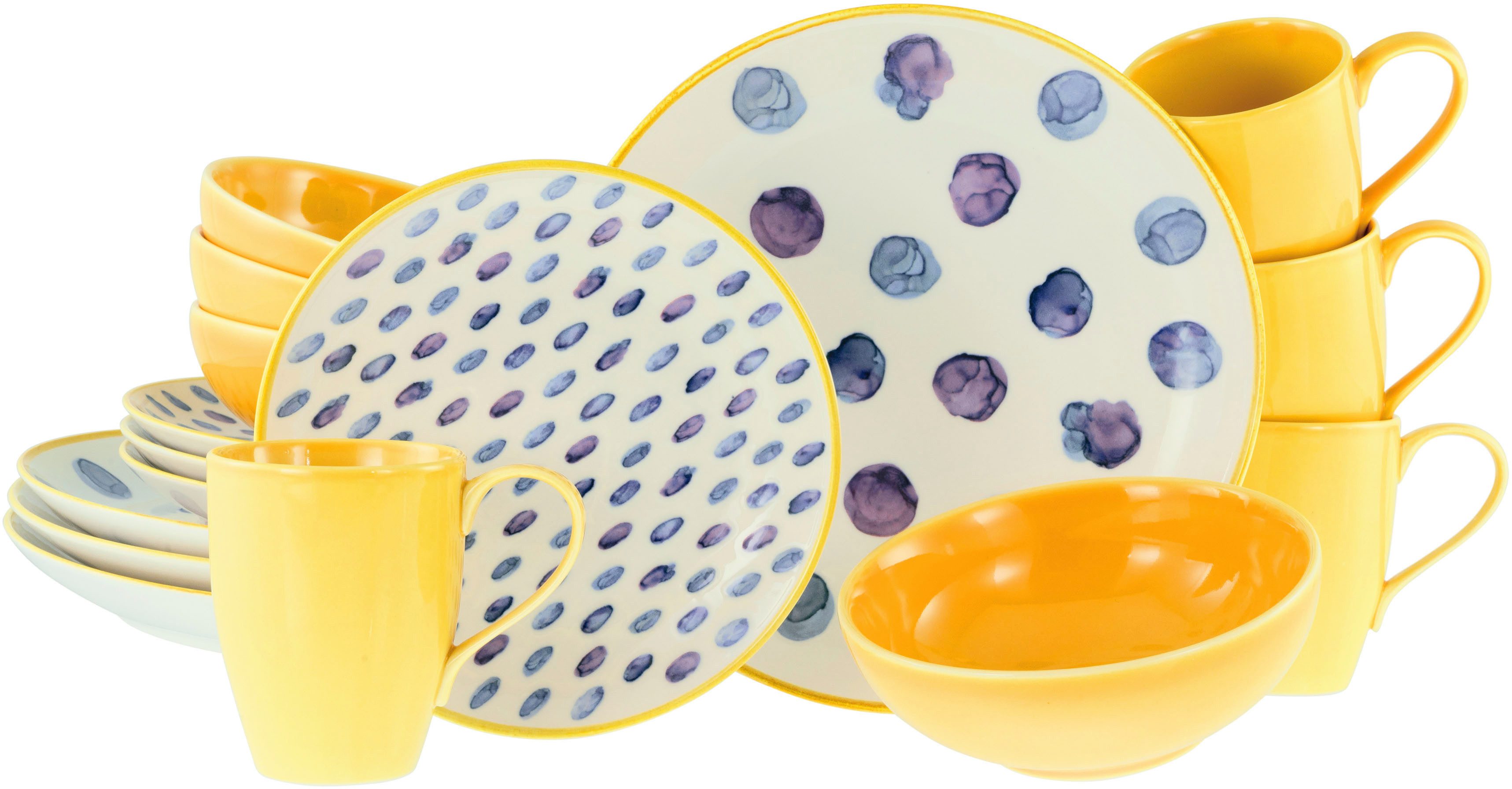 CreaTable Kombiservice Maisie Bunt, Kombi-Service 16-tlg (16-tlg), 4 Personen, Steinzeug, Dots, Polka Dots, Konfetti, Punkte