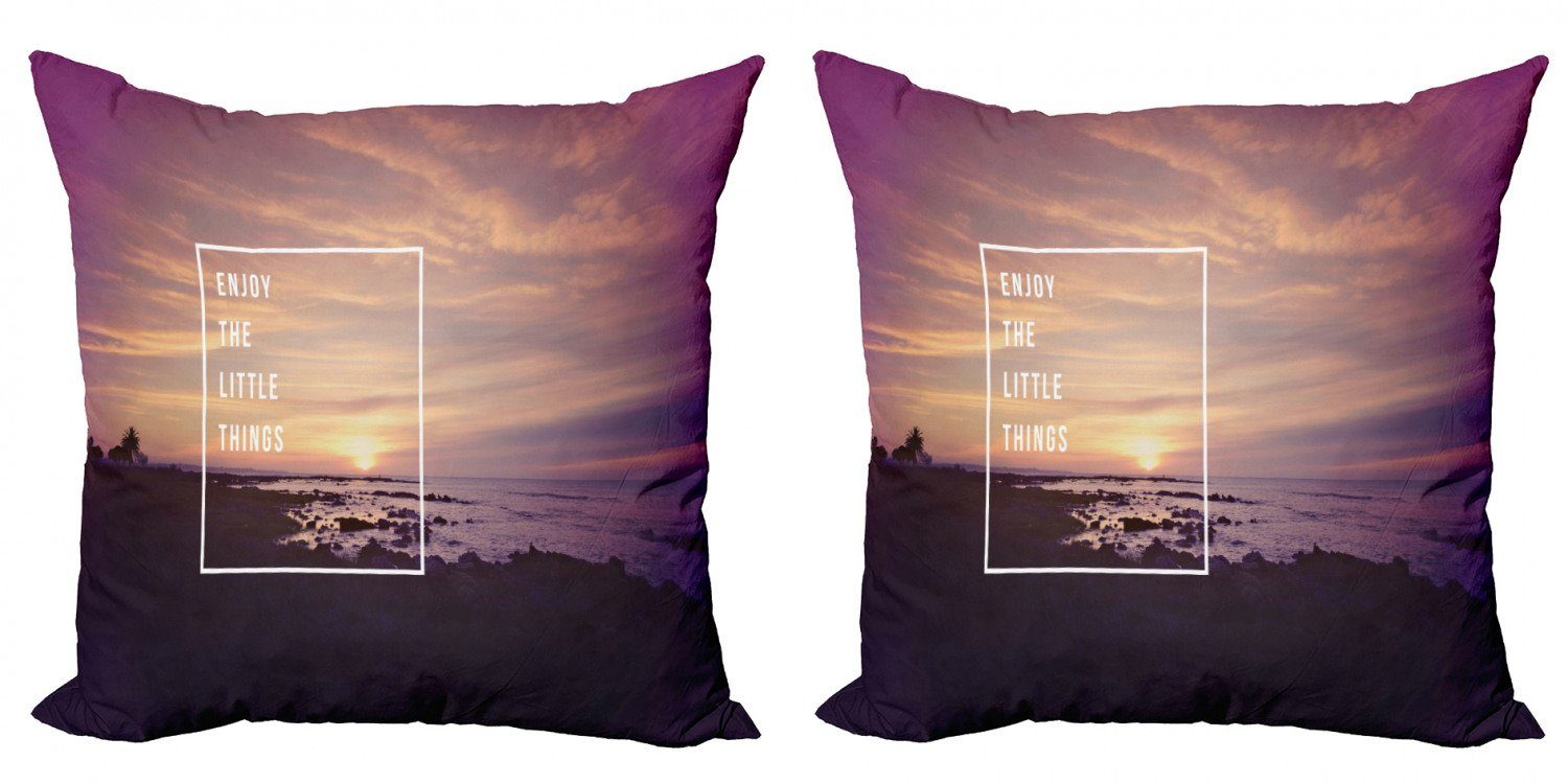 Kissenbezüge Modern Accent Doppelseitiger Digitaldruck, Abakuhaus (2 Stück), motivational Sonnenuntergang am Strand | Kissenbezüge