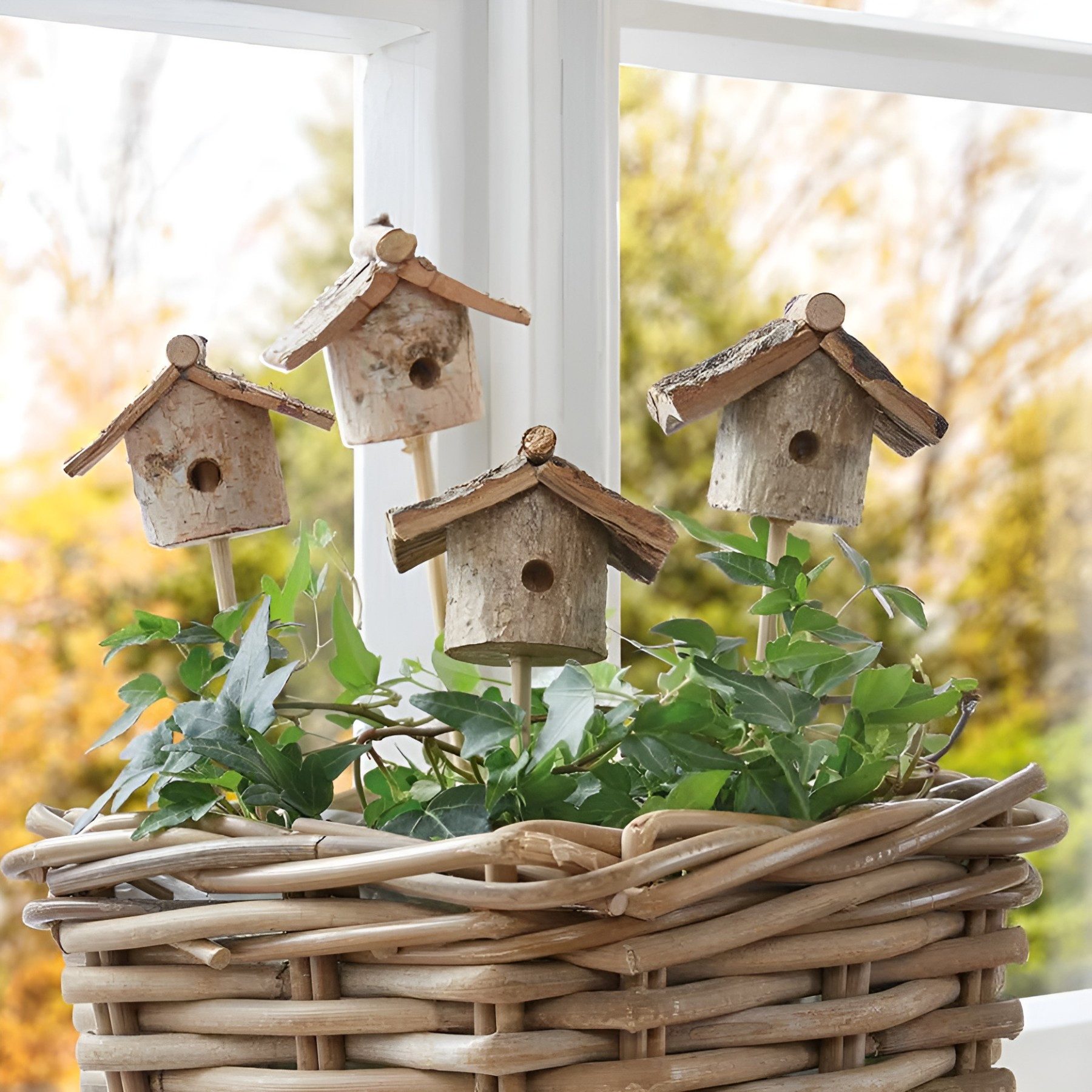 Dekoleidenschaft Gartenstecker "Vogelhäuschen" aus Holz, natur, Dekostecker, Stecker, Blumenstecker (4-St., im Set) für Adventskranz, Gesteck & Blumentopf, für Drinnen & Draußen
