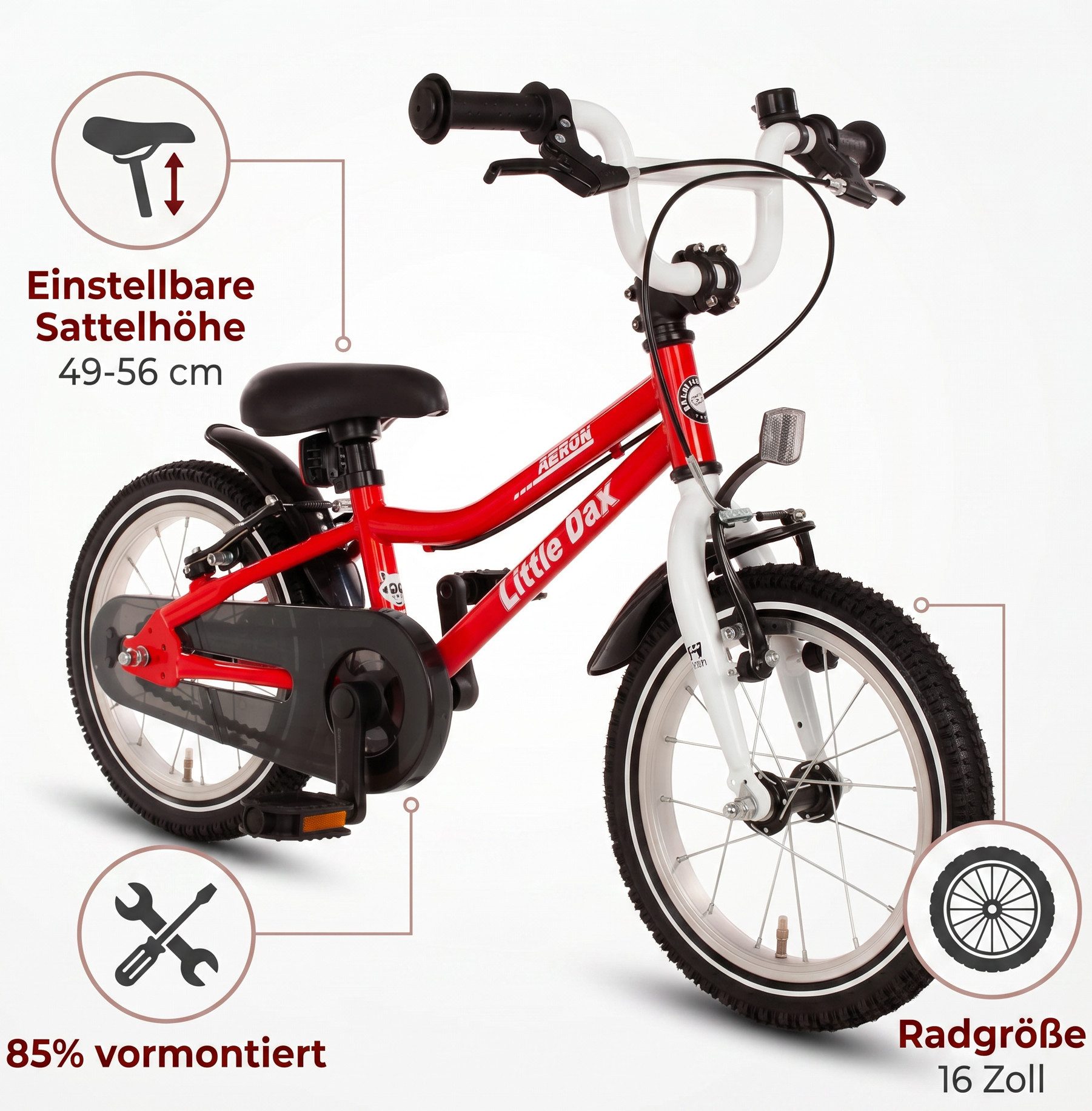 Bachtenkirch Kinderfahrrad Little Dax Fahrrad ab 3 Jahre leicht Jungen Mädchen 14 16 18 Zoll, Wählbar. Silber, Blau, Rot, 14 Zoll, 16 Zoll, 18 Zoll