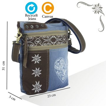 Sunsa Umhängetasche Trachten Stil Umhängetasche, Trachtentasche mit Herz Aufdruck, Mittlere Oktoberfest Tasche,braune Dirndltasche mit Edelweiss Aufdruck, Aus recycelten Materialien