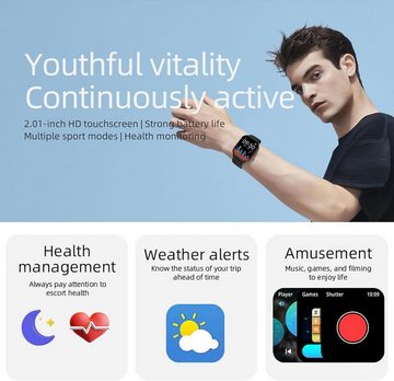 findtime Zifferblätter personalisieren Smartwatch (2,01 Zoll, Android, iOS), mit Telefonfunktion Fitness Tracker Gesundheitsuhr Blutdruckmessung