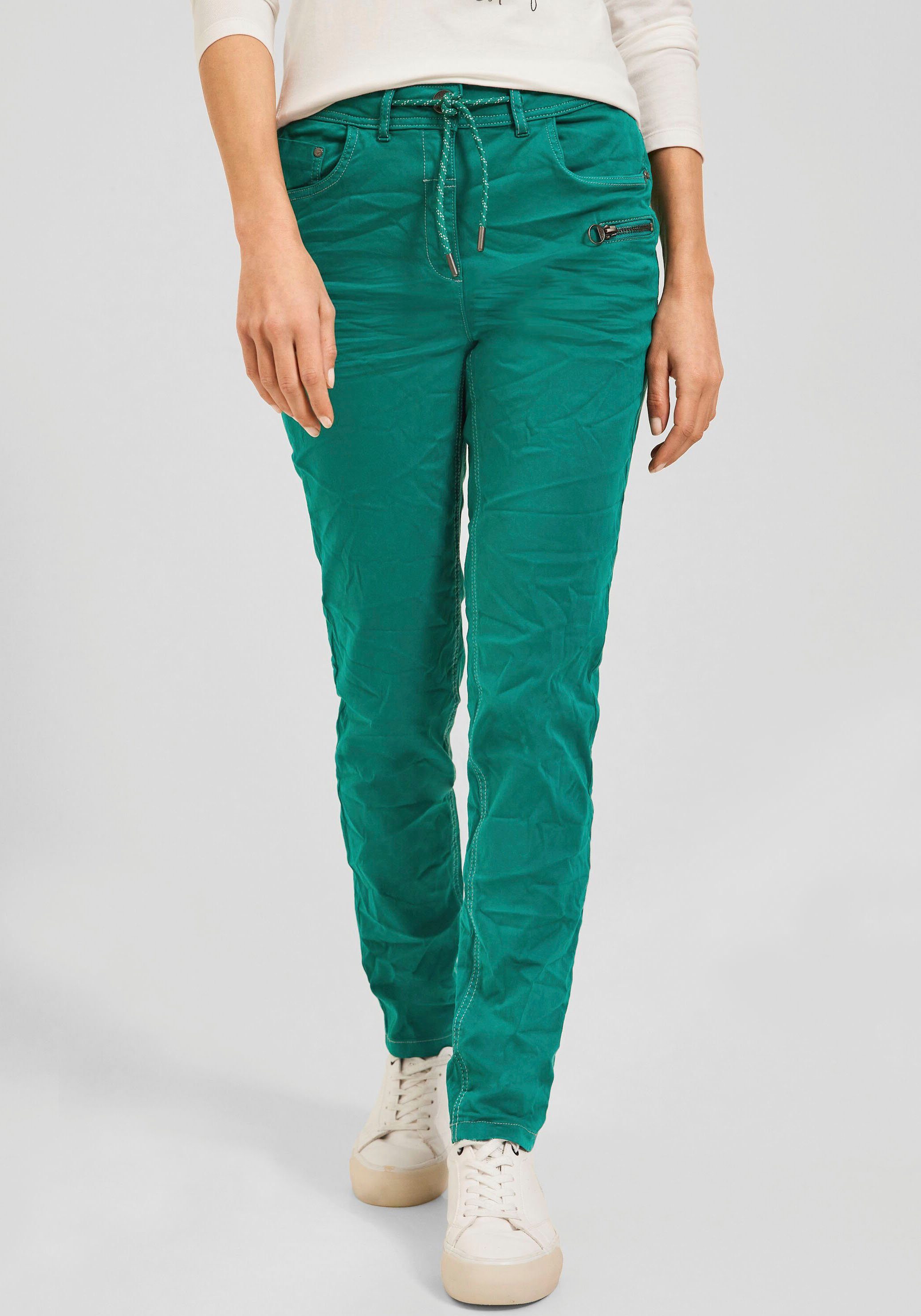 Cecil 5-Pocket-Hose Style Toronto mit hübschem Tunnelzugband deep smaragd green | Stretchhosen