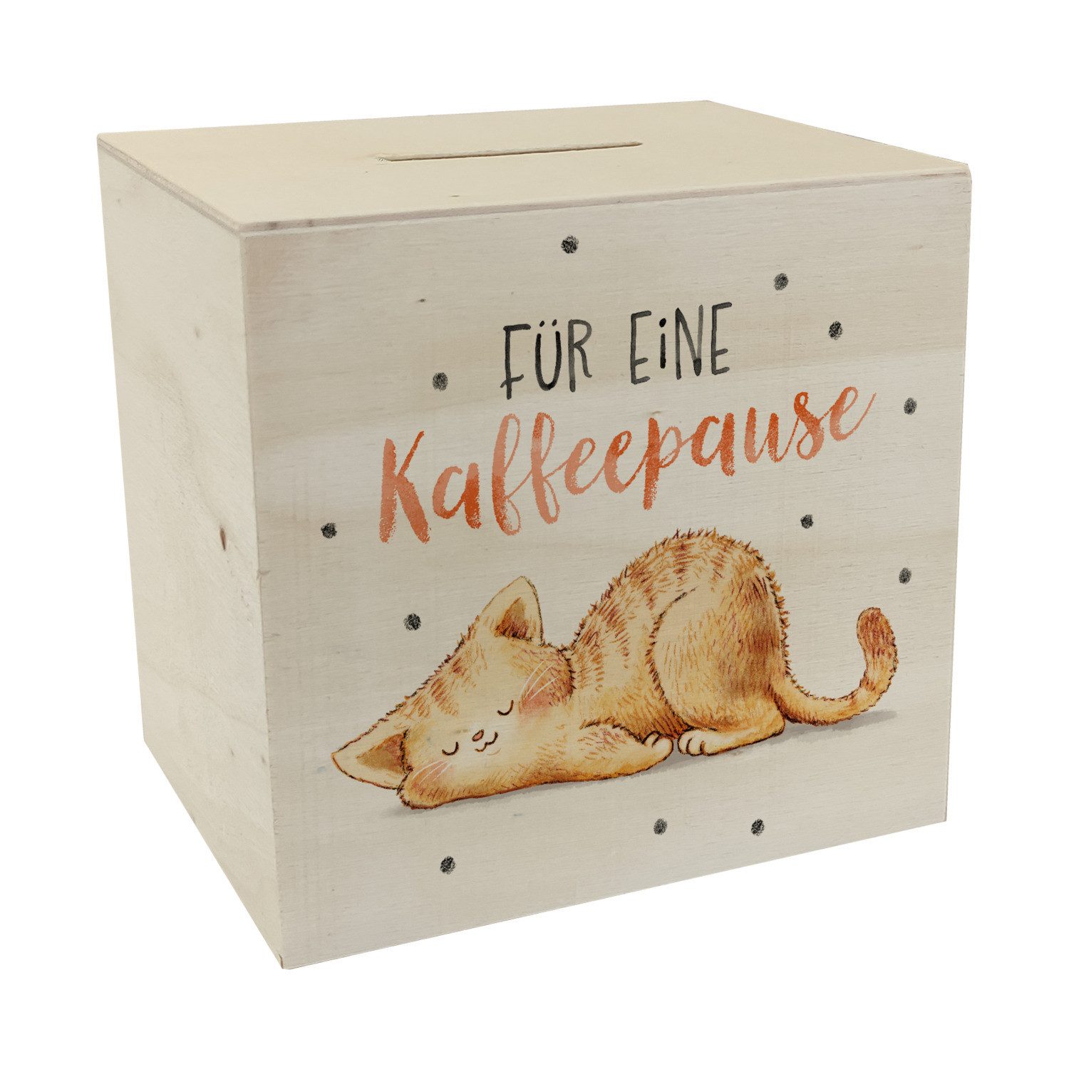 Spardose Relaxte Katze Spardose aus Holz mit Spruch Für eine Kaffeepause
