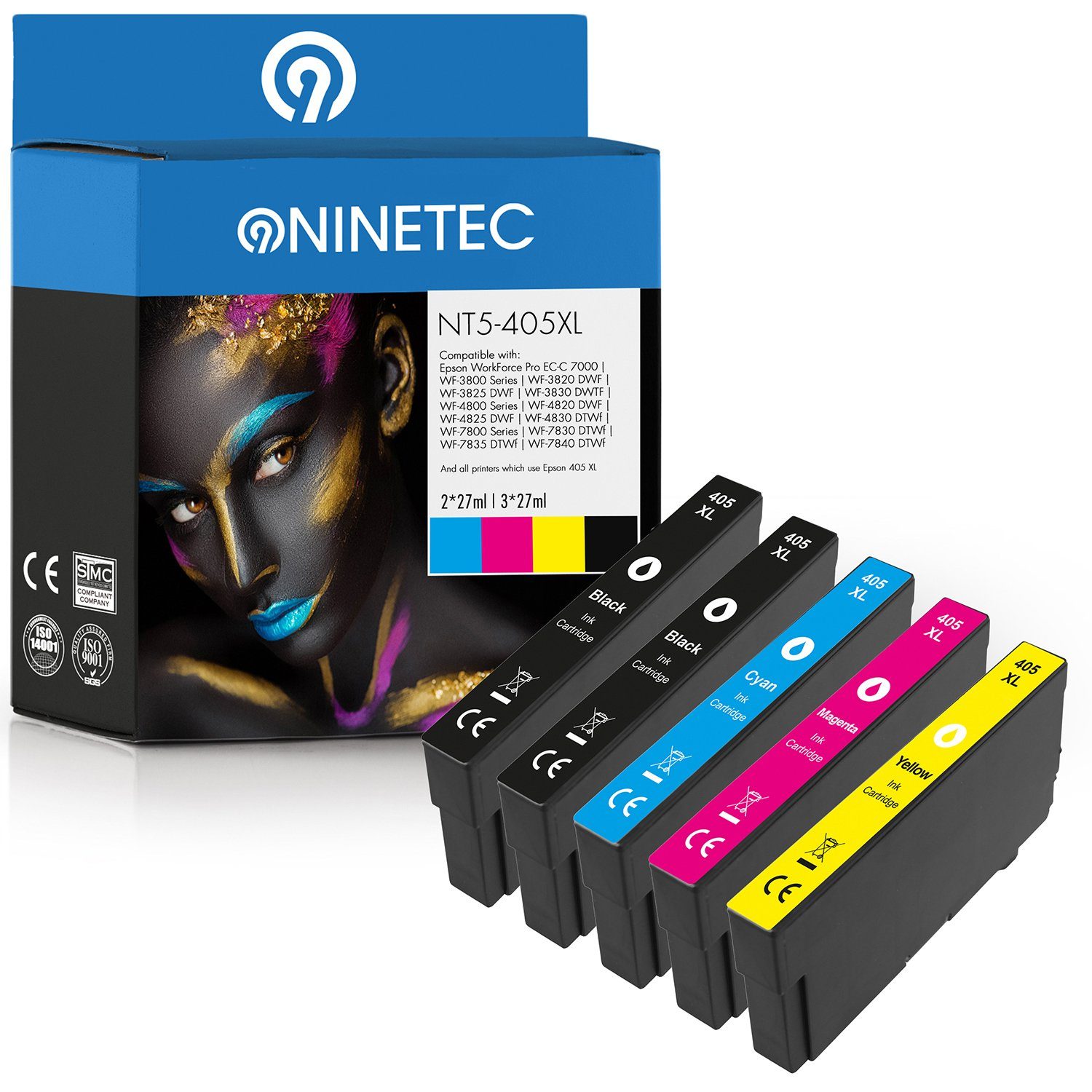 NINETEC 5er Set ersetzt Epson 405XL Tintenpatrone