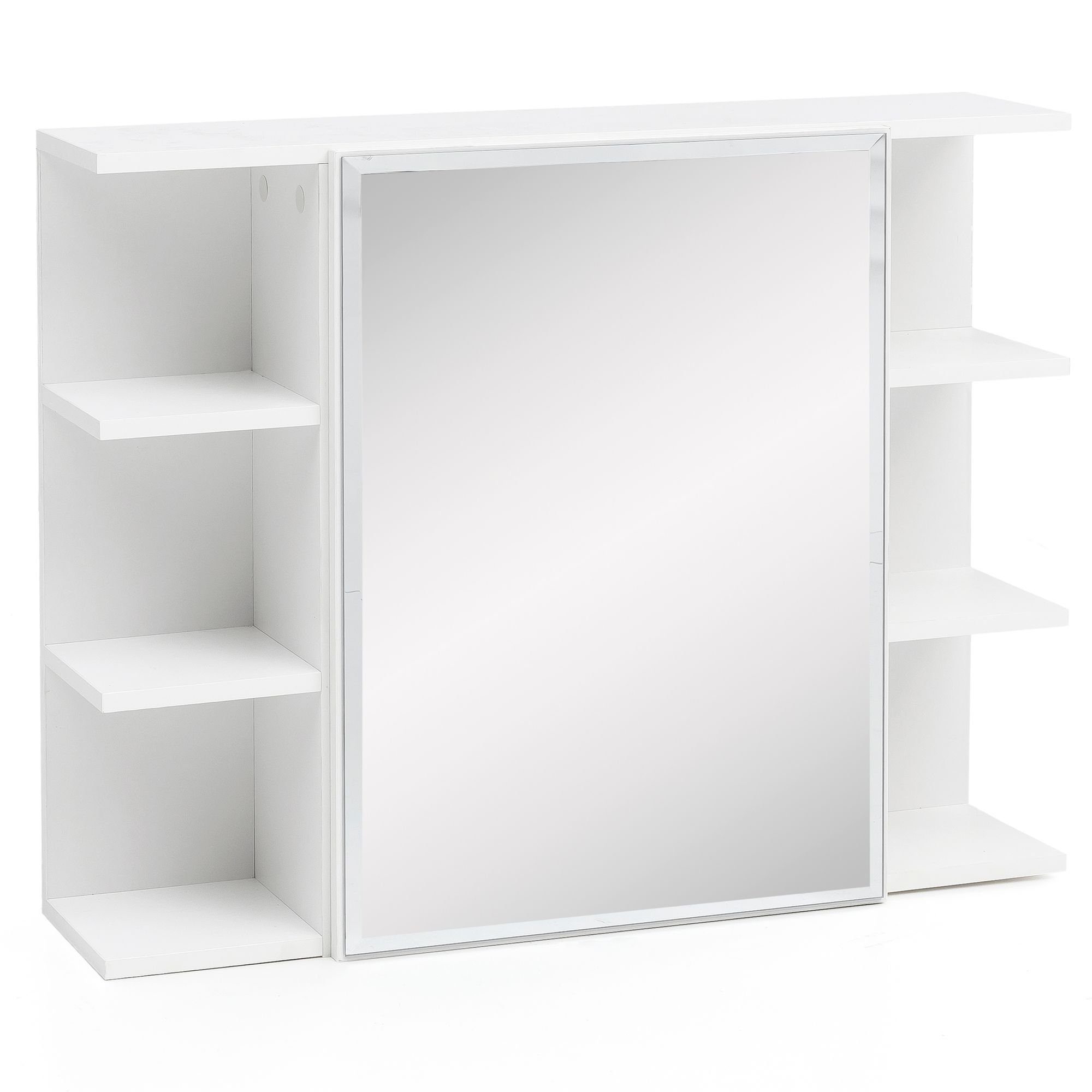 Wohnling Spiegelschrank WL5.754 (Hängeschrank Weiß 80x64,5x20cm, Badregal Modern) Badezimmerschrank mit Spiegel, Schränkchen Bad