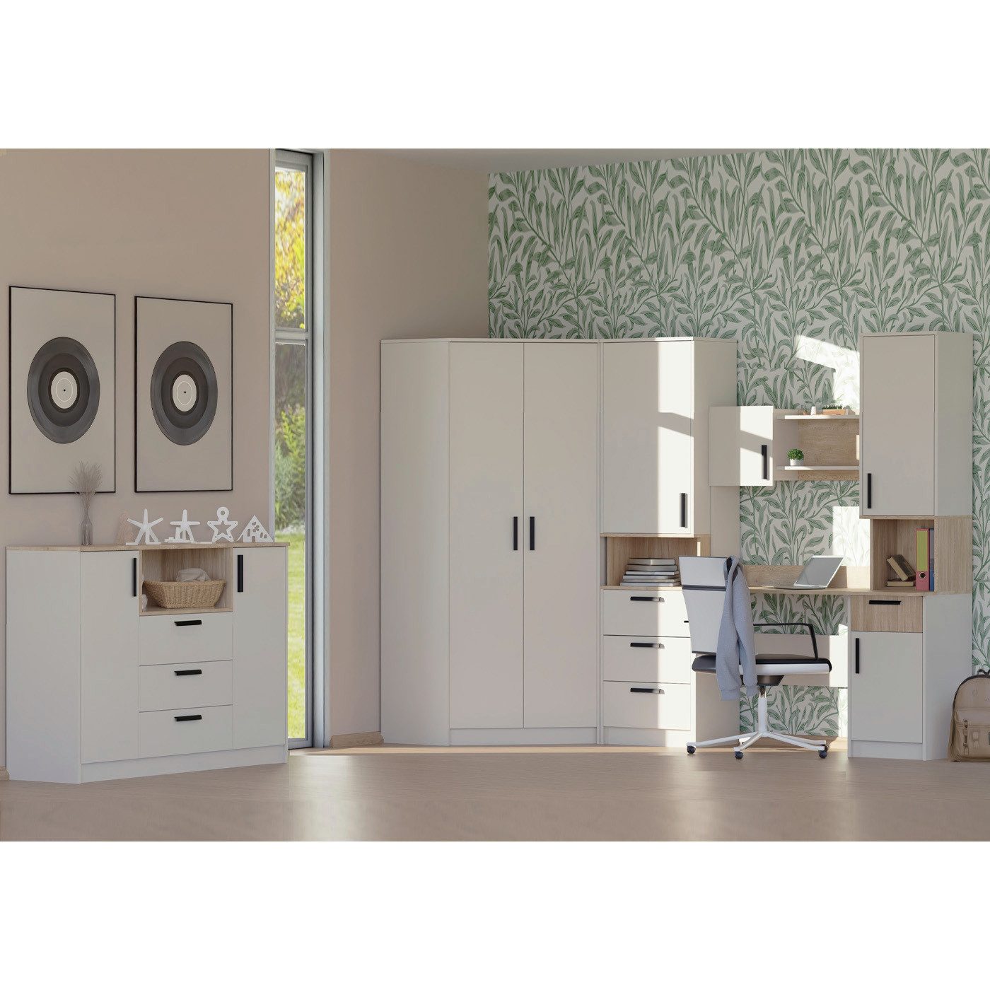 Marmex Möbel Kombikommode GRANT 17 Schubladenkommode mit zwei Schranktüren Wohnzimmer Flur, Scharniere-Soft-Close, Kabeldurchführung