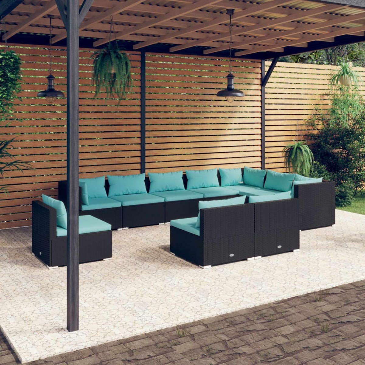 DOTMALL Big-Sofa 10-teiliges Garten-Lounge-Set mit Schwarz Kissen Rattan Poly