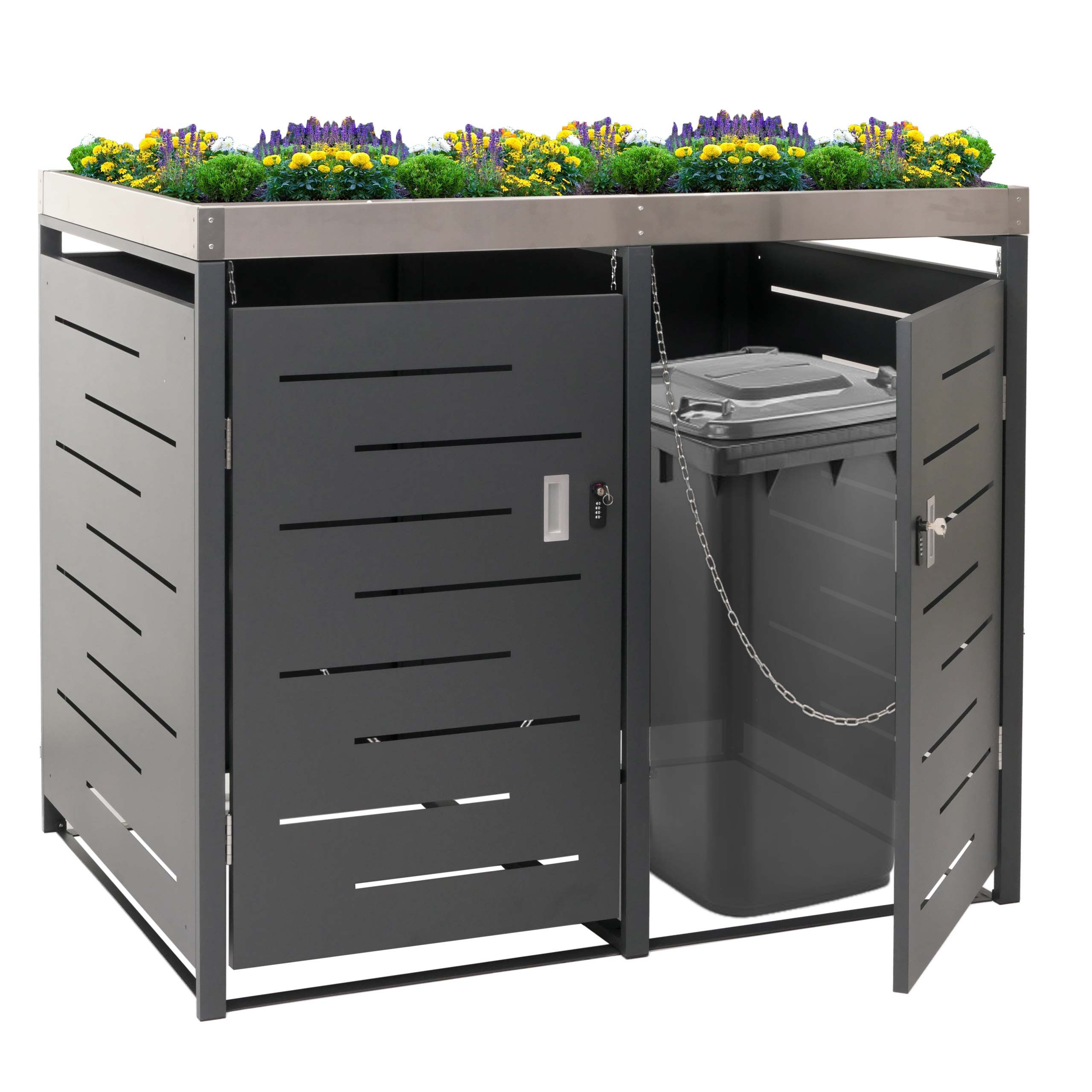 MCW Mülltonnenbox MCW-H40-2, Mülltonnen mit 80 bis 240L Fassungsvermögen, abschließbar erweiterbar