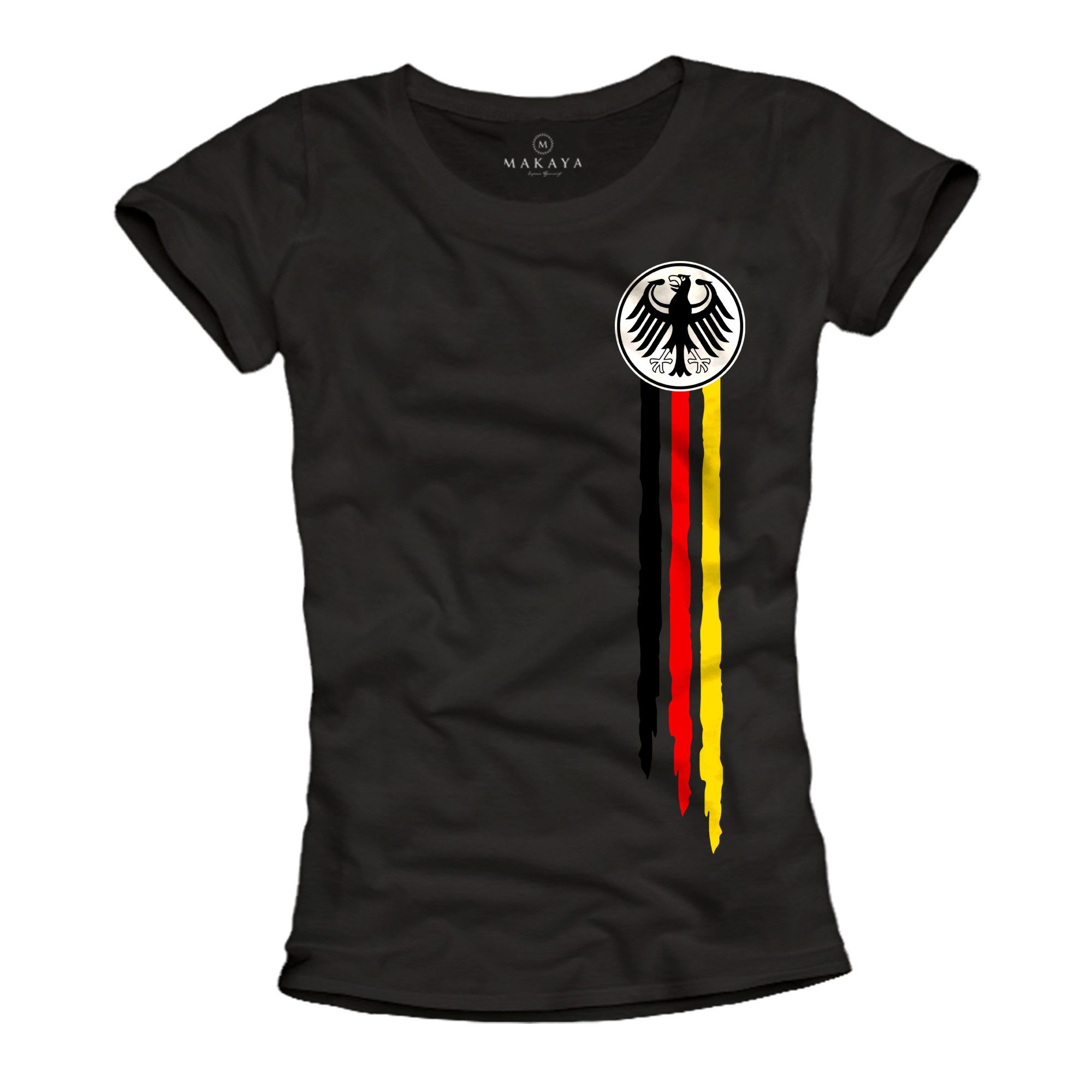 MAKAYA Kurzarmshirt Damen Trikot Deutschland Flagge EM WM T Shirt Fußball Top (Schwarz, Weiß, S, M, L, XL) aus Baumwolle