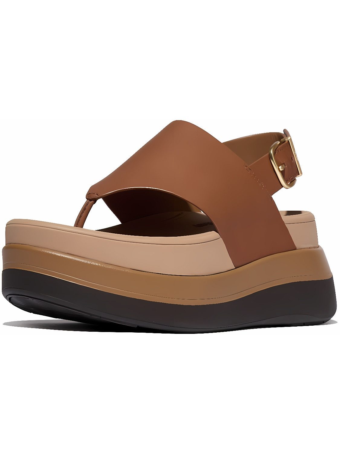 F-Mode Stack Leather Back-Strap Toe-Post Sandals Sandale