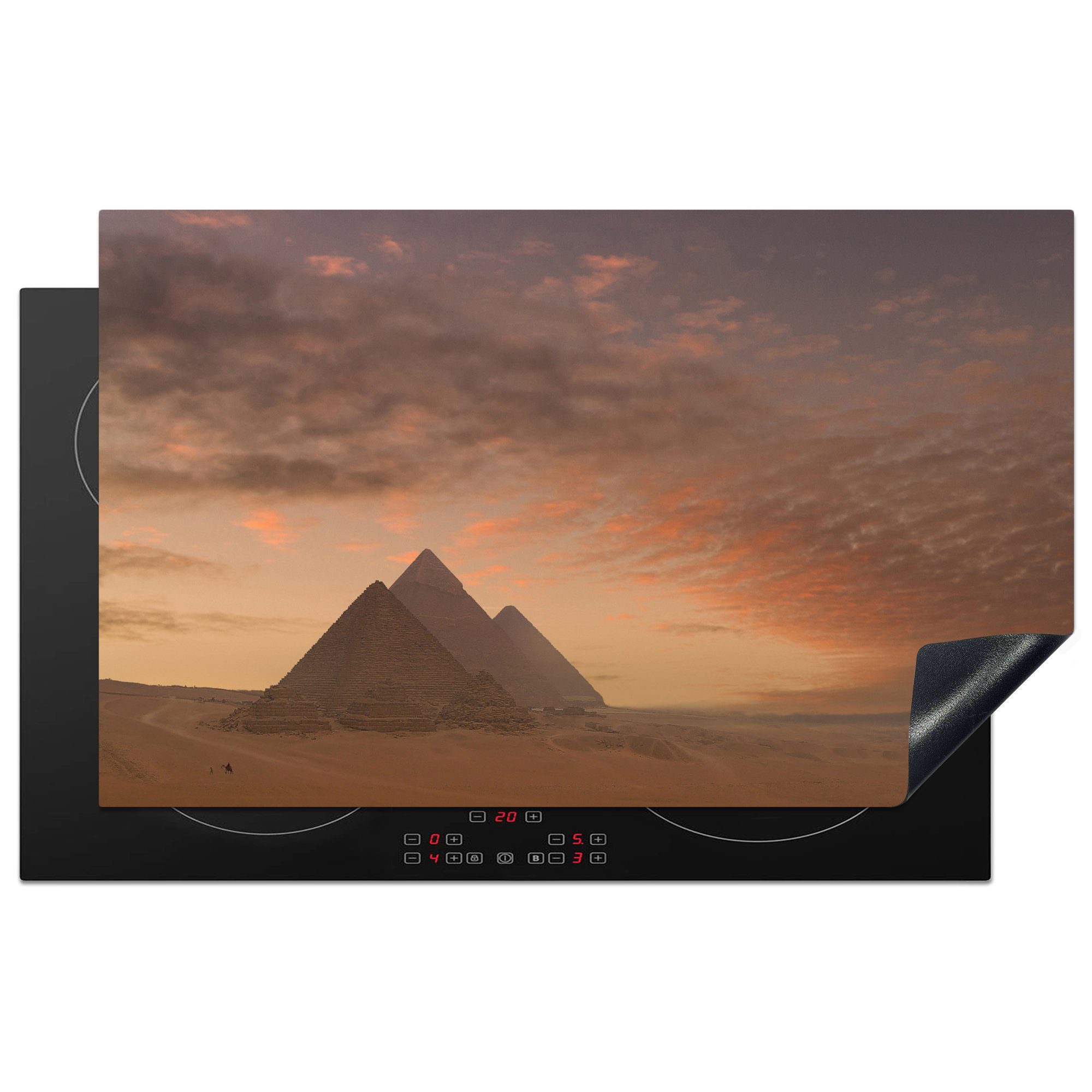 MuchoWow Herdblende-/Abdeckplatte Dämmerung an der Pyramidenanlage von Gizeh in Ägypten, Vinyl, (1 tlg), 83x51 cm, Ceranfeldabdeckung, Arbeitsplatte für küche