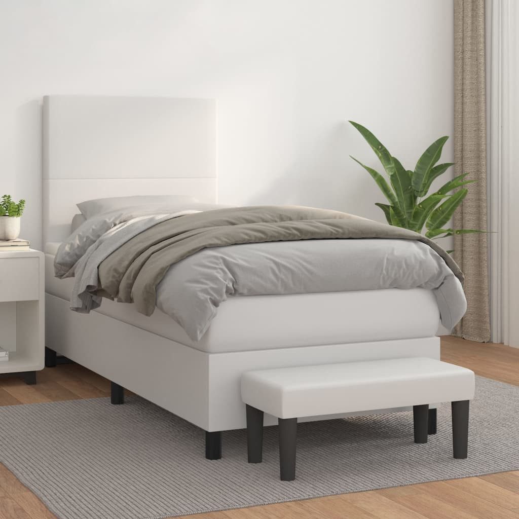 vidaXL Boxspringbett, Boxspringbett mit Matratze Weiß 100x200 cm Kunstleder günstig online kaufen