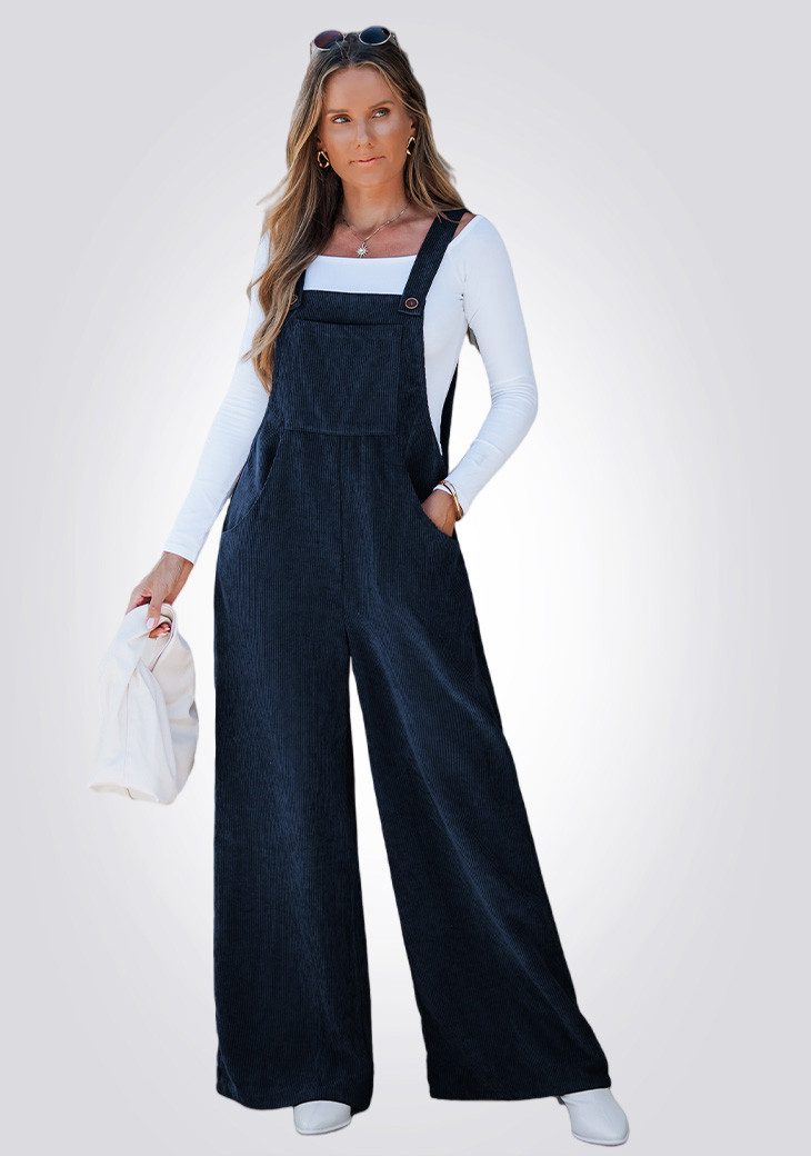 Cupshe Jumpsuit Cord Latzhose mit Weitem Bein und Verstellbaren Traegern