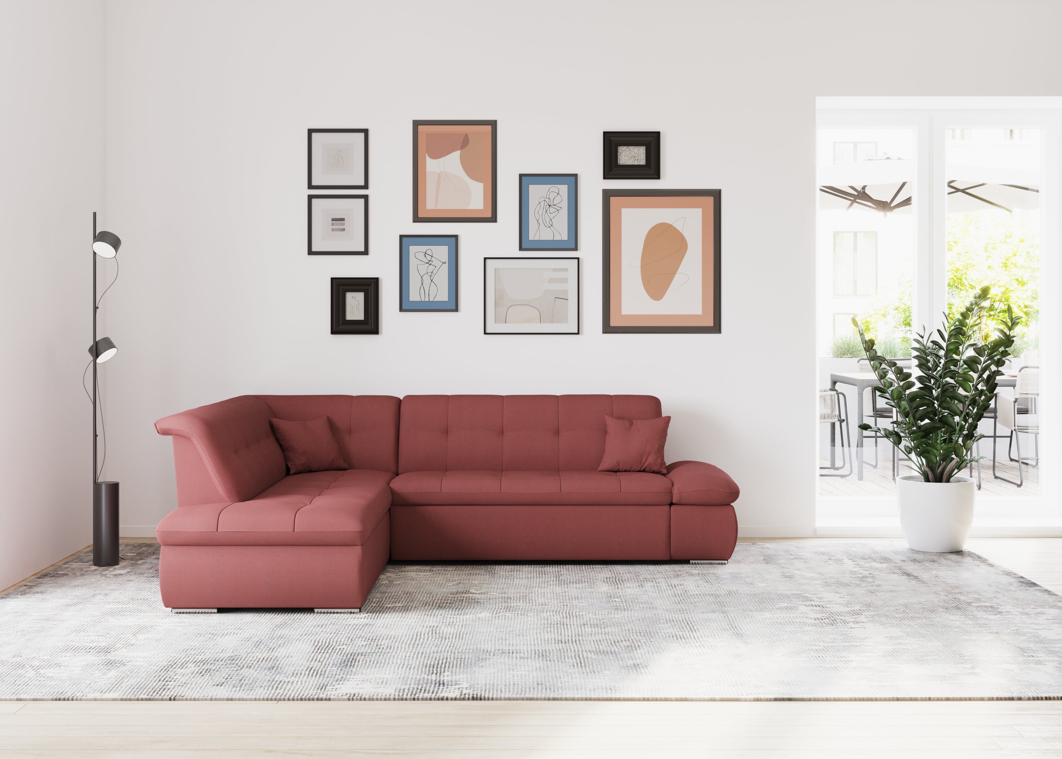 DOMO collection Ecksofa Moric, wahlweise und beere Bettfunktion Armlehnenverstellung mit