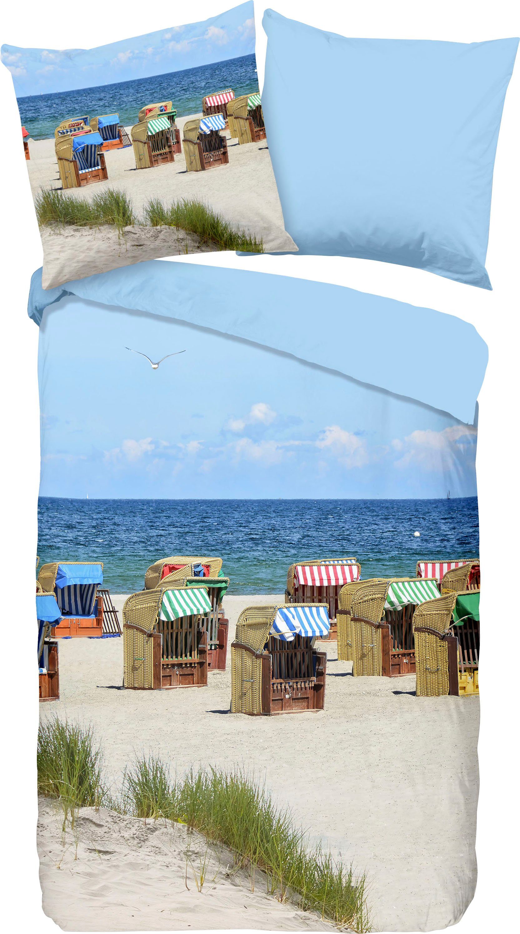 Wendebettwäsche Relax, PURE luxury collection, Renforcé, 2 teilig, mit Strandmotiv