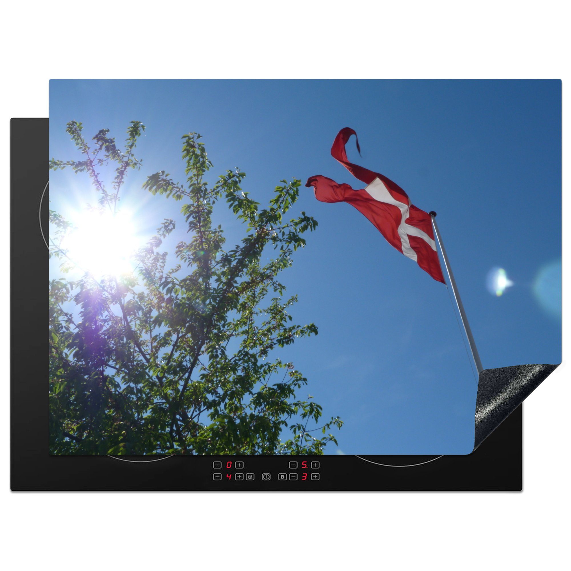 MuchoWow Herdblende-/Abdeckplatte Die Flagge Induktionskochfeld die mit Ceranfeldabdeckung für dänische Vinyl, tlg), blauem 71x52 cm, Schutz Himmel, küche, (1