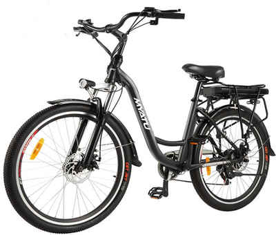 Myatu E-Bike »26 Zoll City-Pedelec für Damen, Elektrofahrrad mit 12,5Ah Akku«, 6 Gang Shimano, Kettenschaltung, Heckmotor 250,00 W