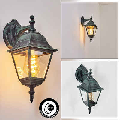 hofstein Außen-Wandleuchte Wandlampe in antikem Look aus Metall/Glas in Schwarz-Grün/Klar, ohne Leuchtmittel, im klassischen Landhaus-Stil, Außenleuchte für Terrasse, E27, IP44