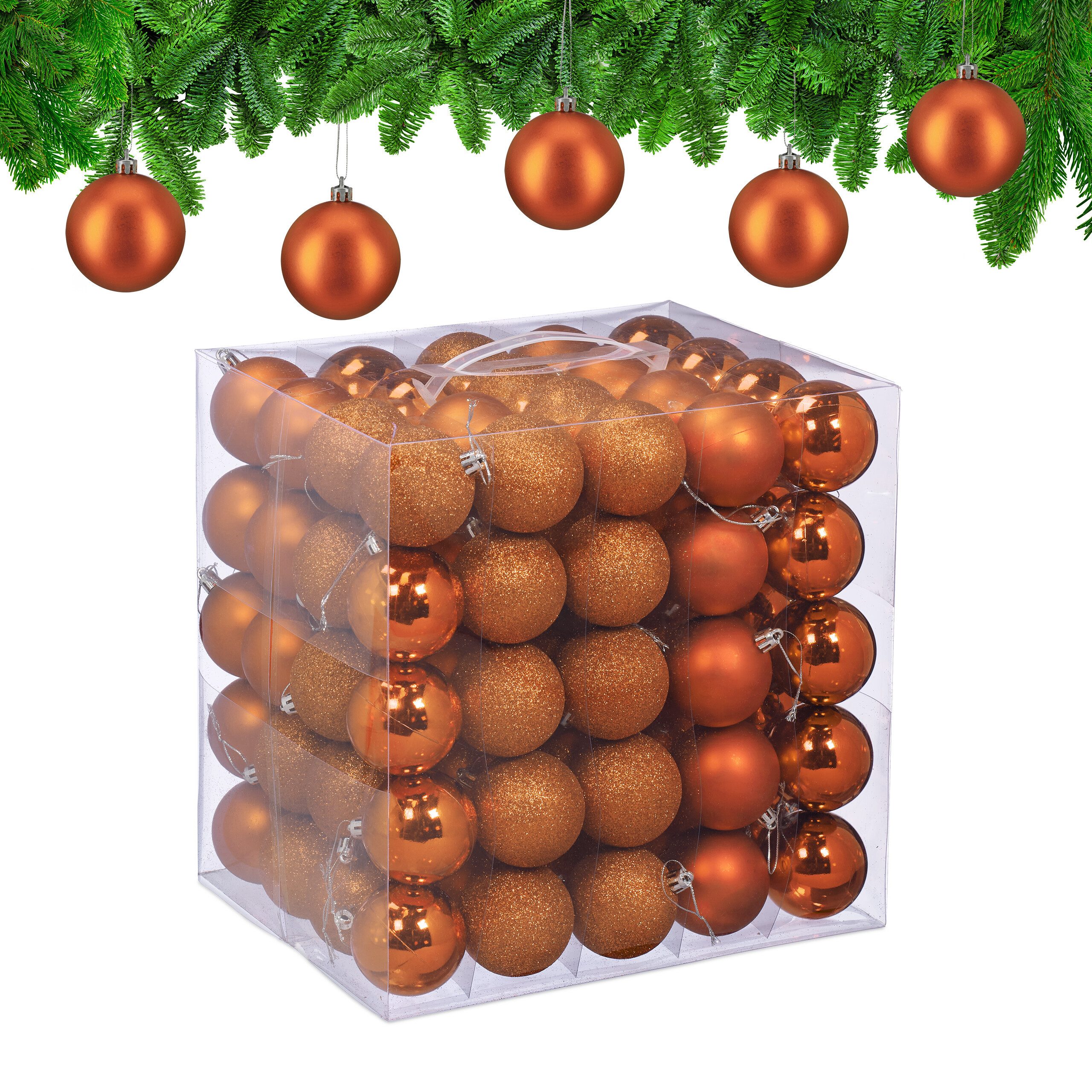 relaxdays Weihnachtsbaumkugel Weihnachtskugeln im 100er Set (100 St), orange