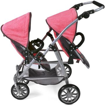 CHIC2000 Puppen-Zwillingsbuggy Vario, Anthrazit-Pink, mit schwenkbaren Vorderrädern