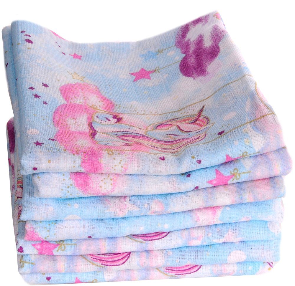 La Bortini Stoffwindeln Spucktücher Baby Stoffwindeln Mullwindeln 10er Pack in Blau, aus reiner Baumwolle, große Pakung, gemustert