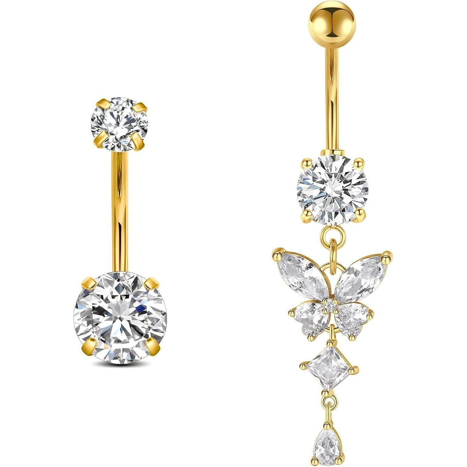 LuxusKollektion Bauchnabelpiercing Bauchnabelpiercing Chirurgenstahl Gold Schmetterling 12mm Gold-12mm