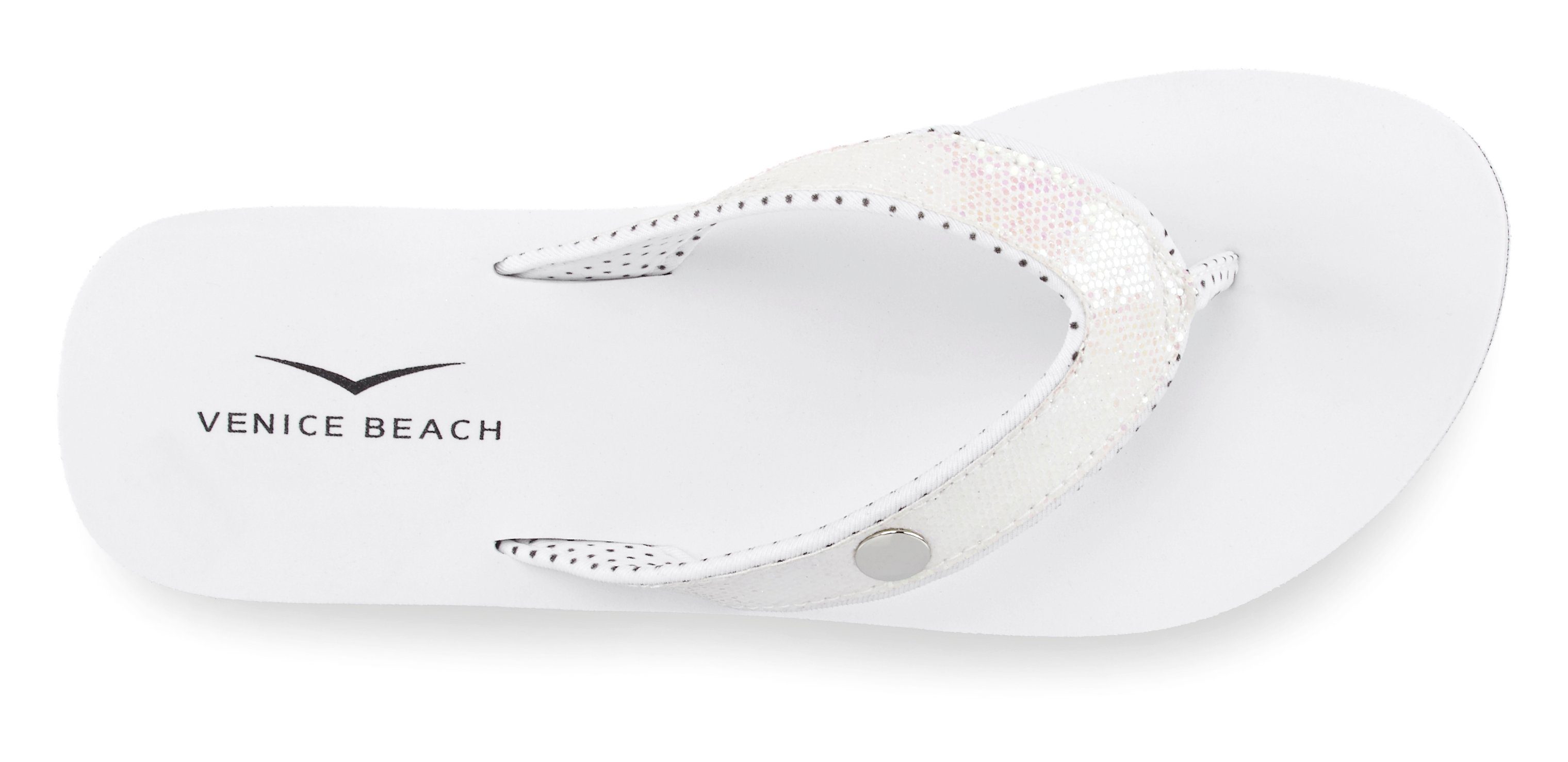 Venice Beach Badezehentrenner Sandale, Badeschuh mit Glitzerband weiß Pantolette, ultraleicht VEGAN
