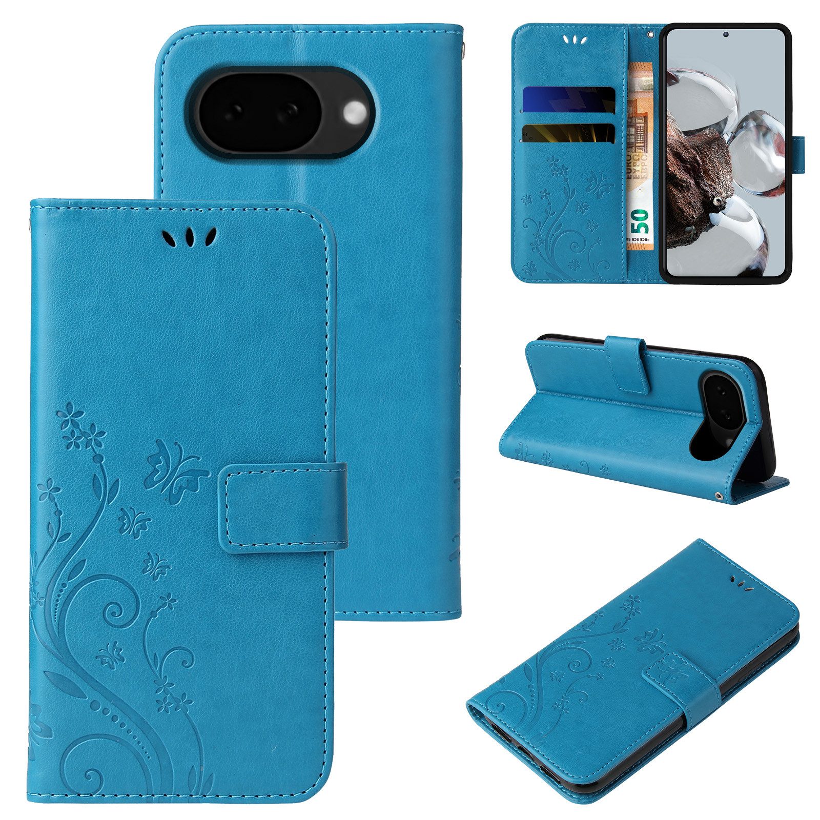 Tec-Expert Handyhülle Cover Tasche Hülle für Google Pixel 10a, Klapphülle Case mit Kartenfach Fliphülle aufstellbar, Motiv Blumen