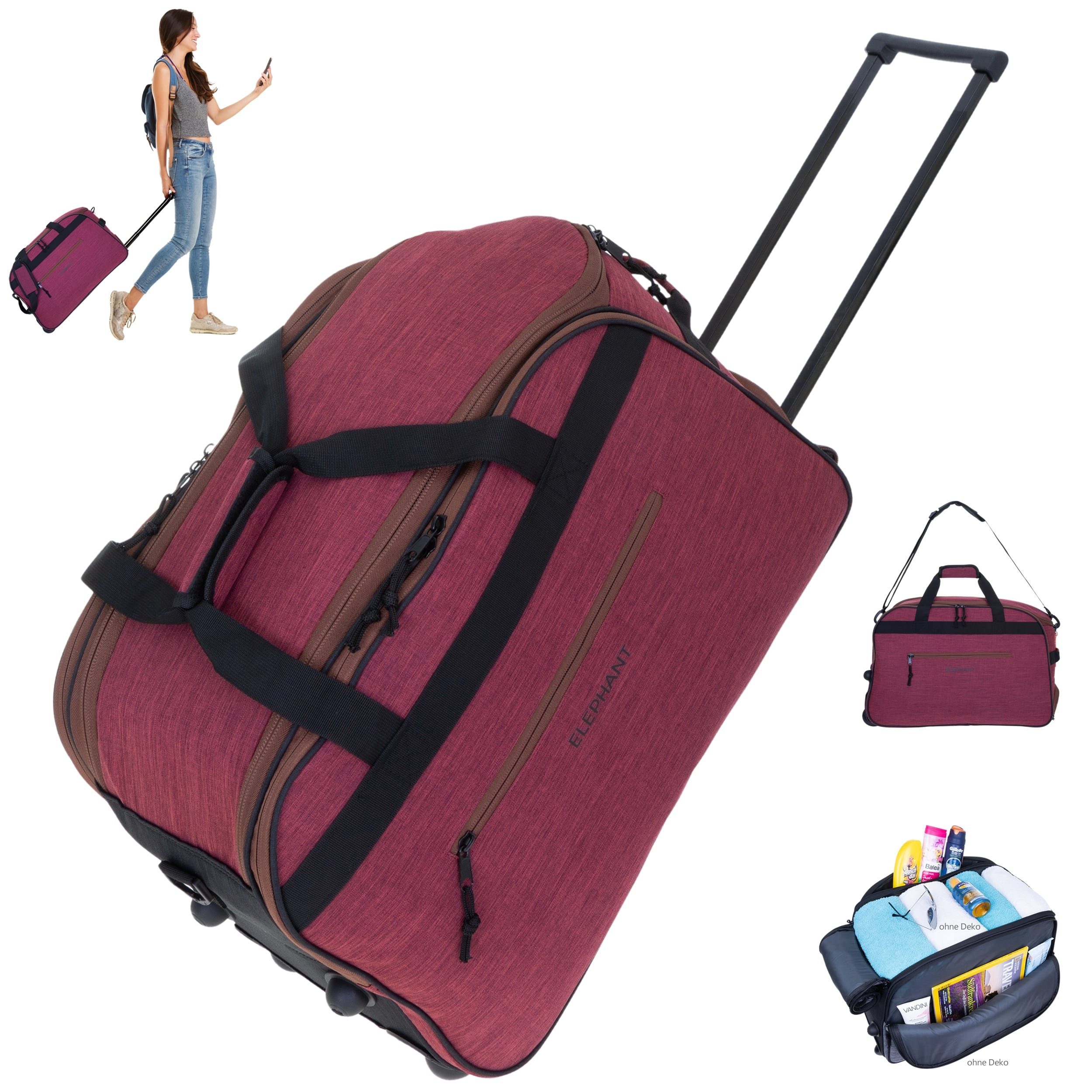 ELEPHANT Trolley Duffle Bag Travel Reisetrolley 55 cm Reisetasche, Weekender Sauna Reise Sport Trolly Tasche Rollen