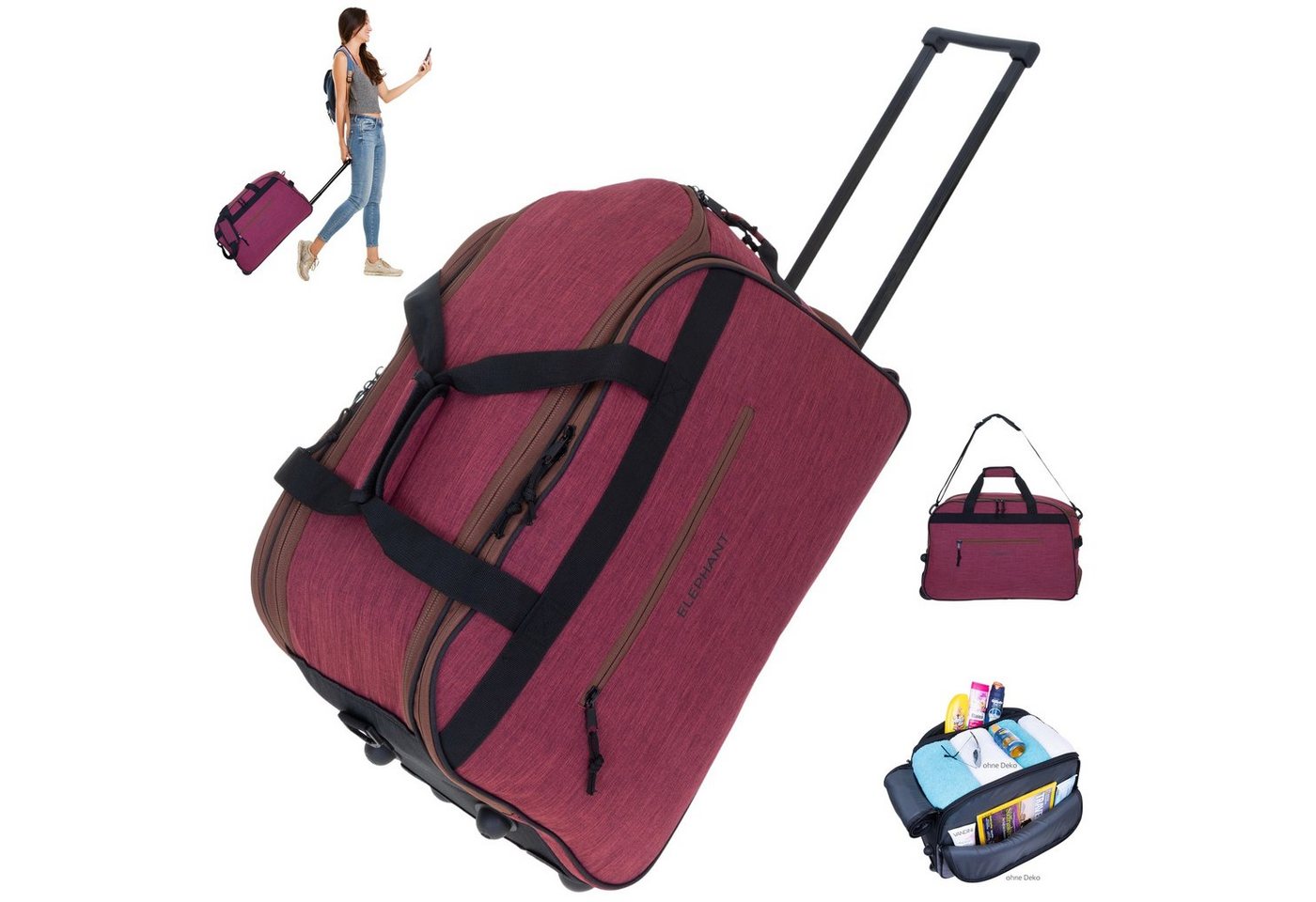 ELEPHANT Trolley Duffle Bag Travel Reisetrolley 55 cm Reisetasche, Weekender Sauna Reise Sport Trolly Tasche Rollen