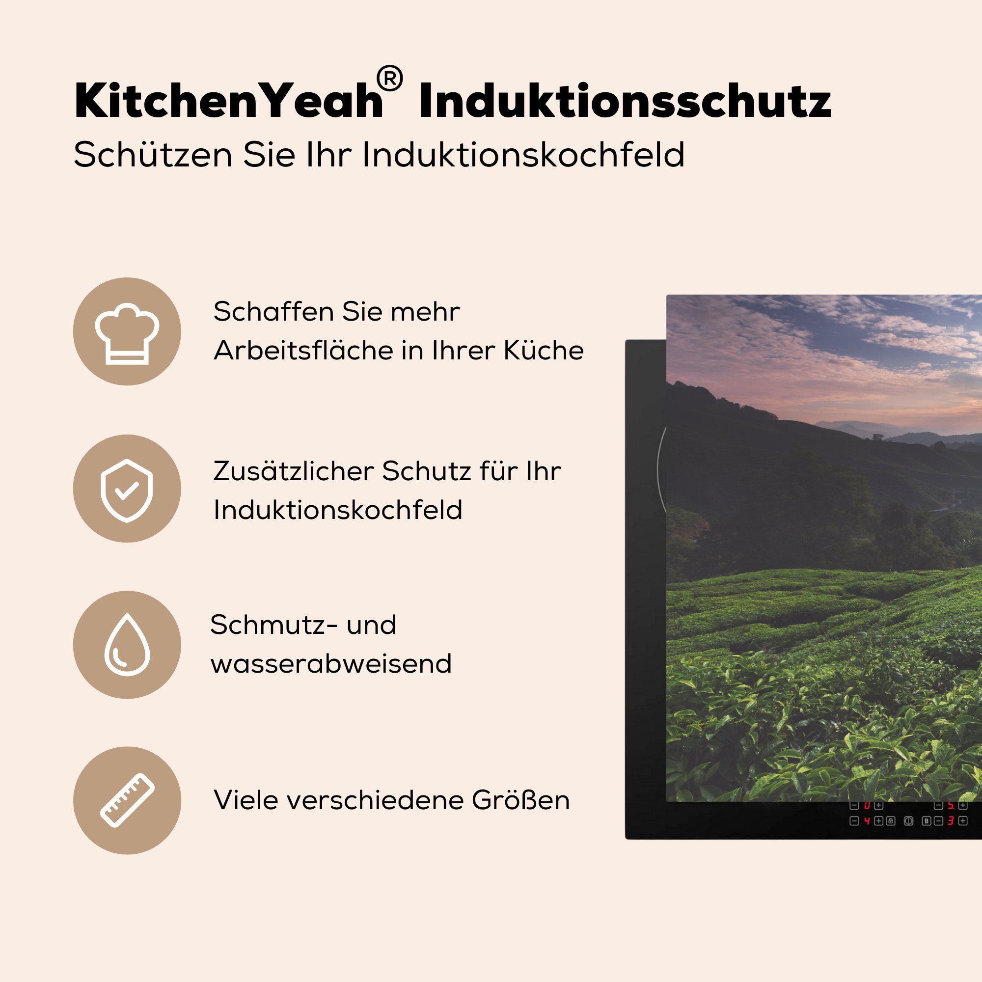 Teeplantage, über Sonnenaufgang Herdblende-/Abdeckplatte tlg), (1 Induktionskochfeld 81x52 Vinyl, küche, MuchoWow Schutz Ceranfeldabdeckung cm, die der für