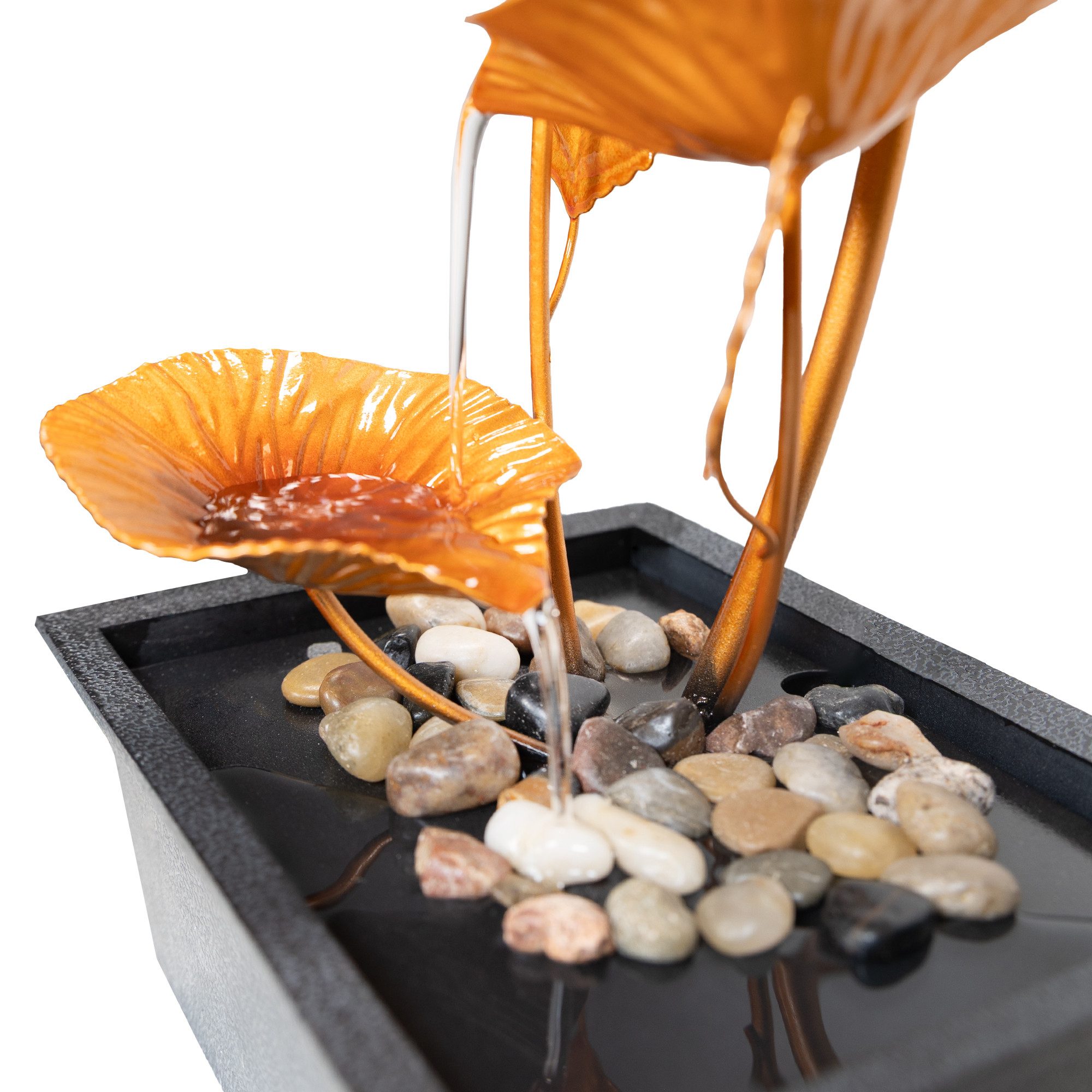 Lemodo Zimmerbrunnen Tischbrunnen mit Metallblätter, 4 Stufen, 21 cm Breite