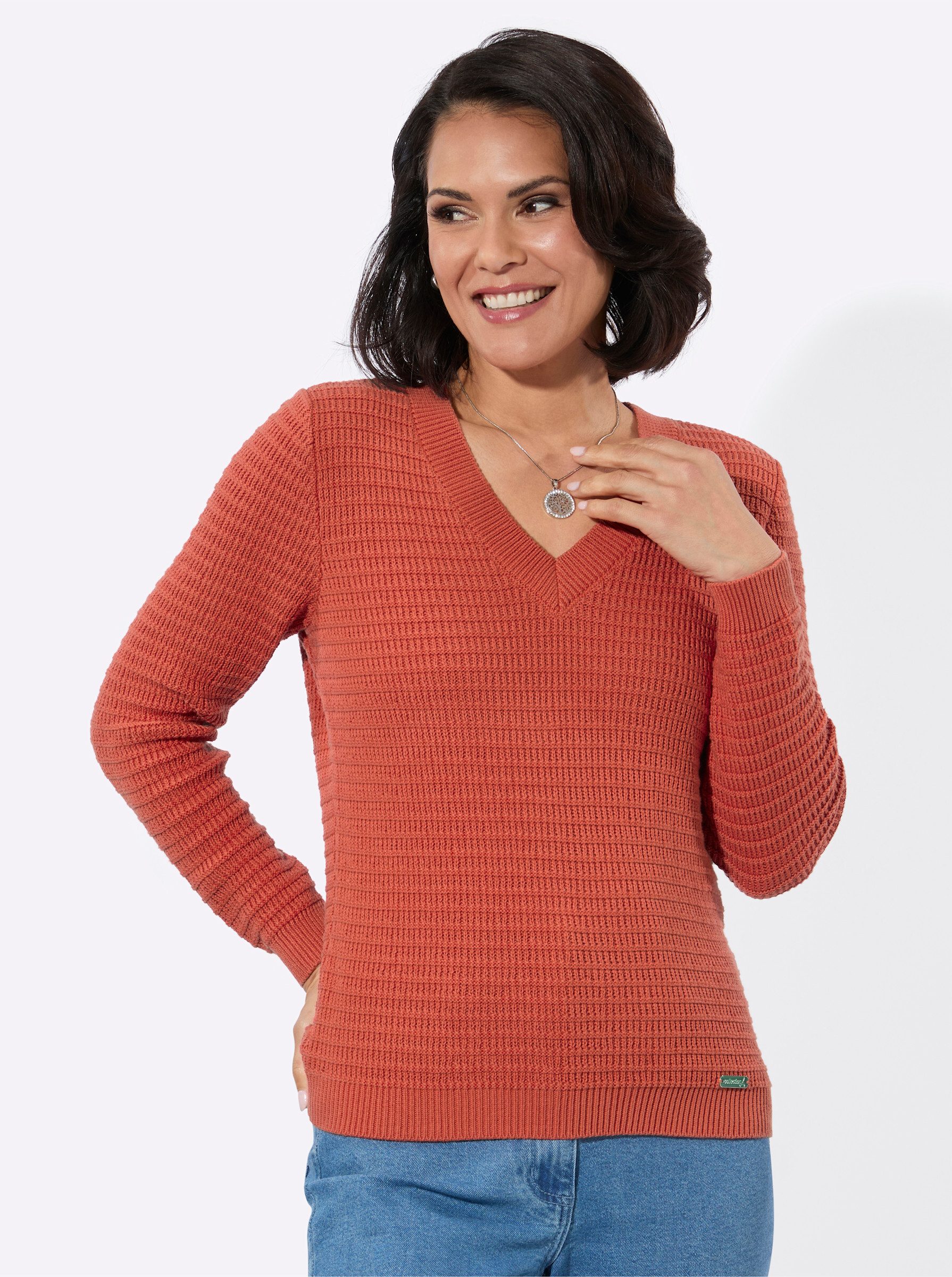 Strickpullover V-Pullover Langarm