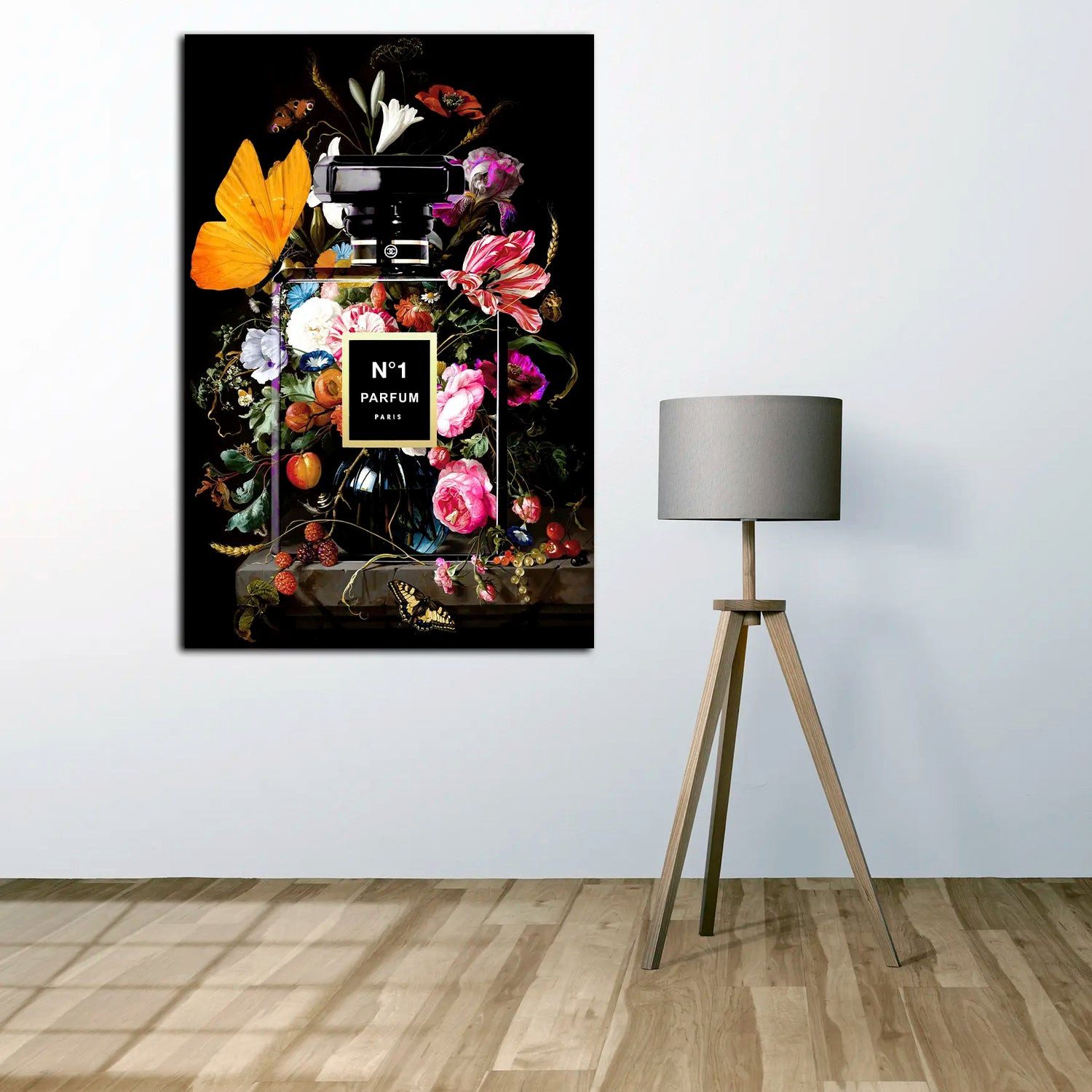 Artedinoi Leinwandbild Parfümflasche Lifestyle Blumen Wandbild Leinwandbild Kunst Deko XL, Parfümflasche mit Blumen