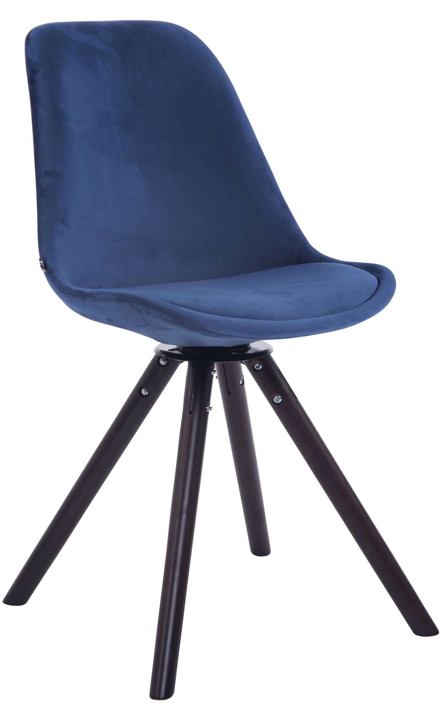 TPFLiving Esszimmerstuhl Troll mit hochwertig gepolsterter Sitzfläche - Konferenzstuhl (Küchenstuhl - Esstischstuhl - Wohnzimmerstuhl - Polsterstuhl), Gestell: Buchenholz Walnuss - Sitzfläche: Samt blau